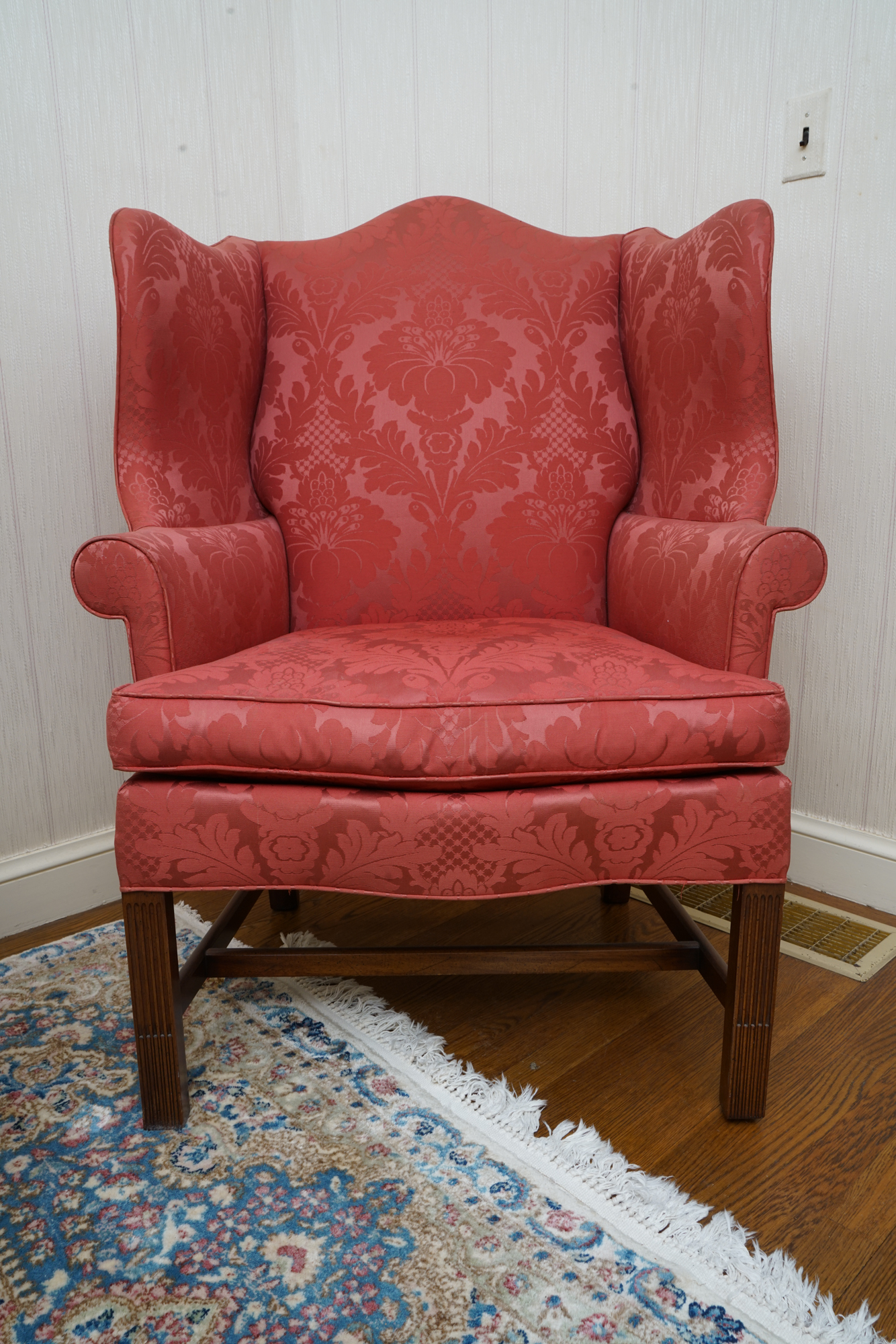 Chippendale Style Damask Wing Chair by Hickory Chair Furniture Company