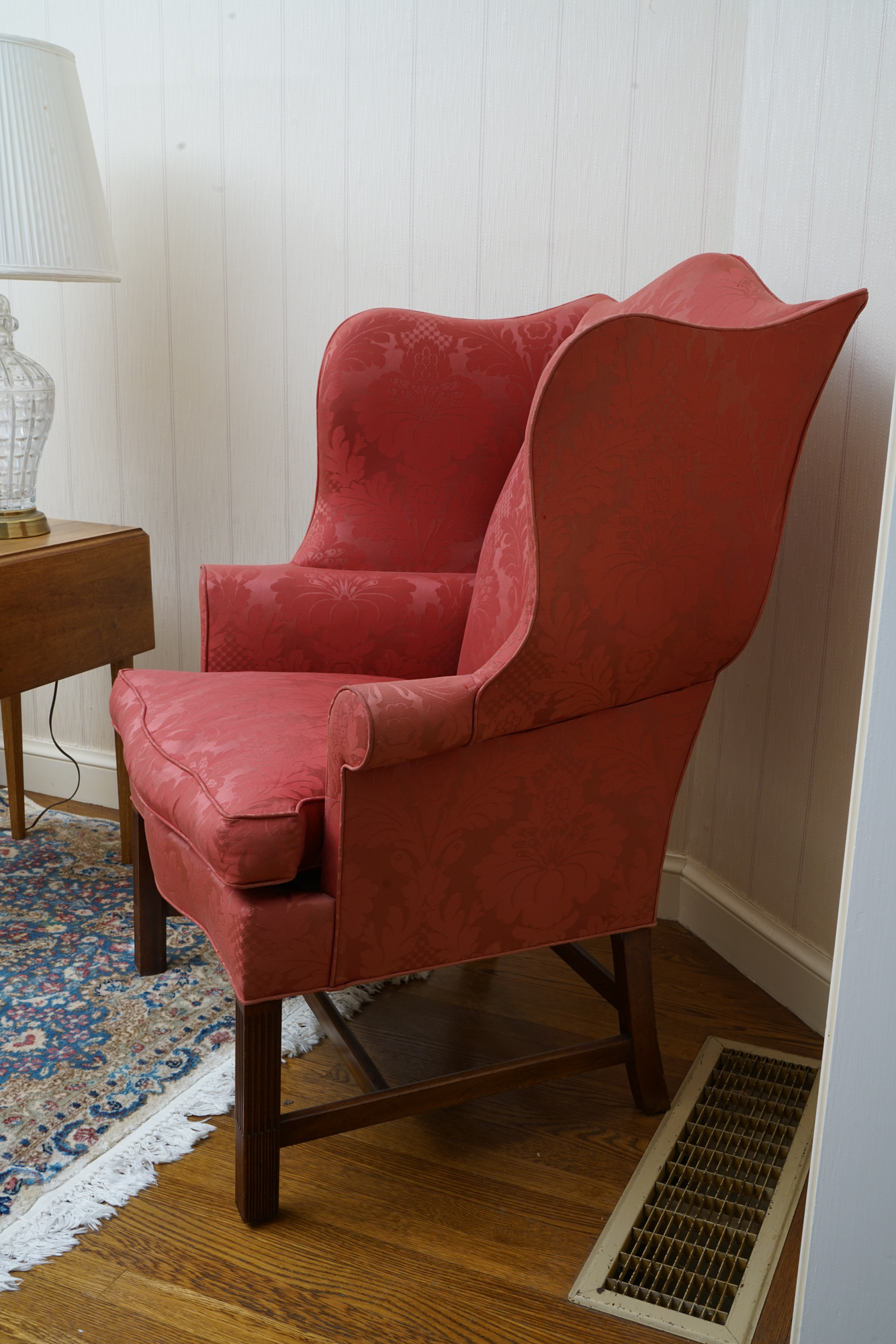 Chippendale Style Damask Wing Chair by Hickory Chair Furniture Company