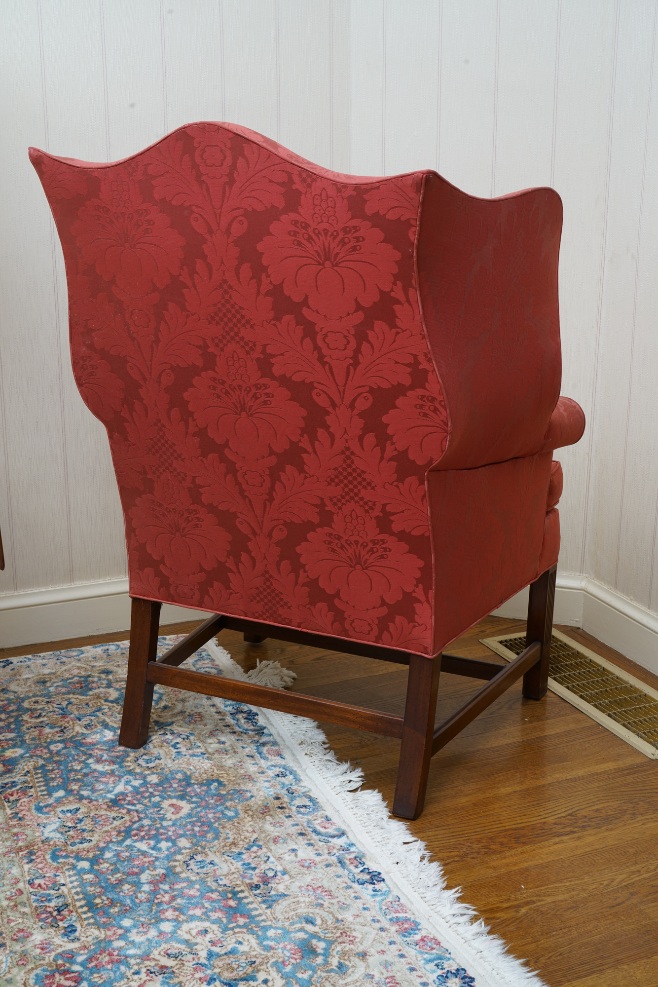 Chippendale Style Damask Wing Chair by Hickory Chair Furniture Company