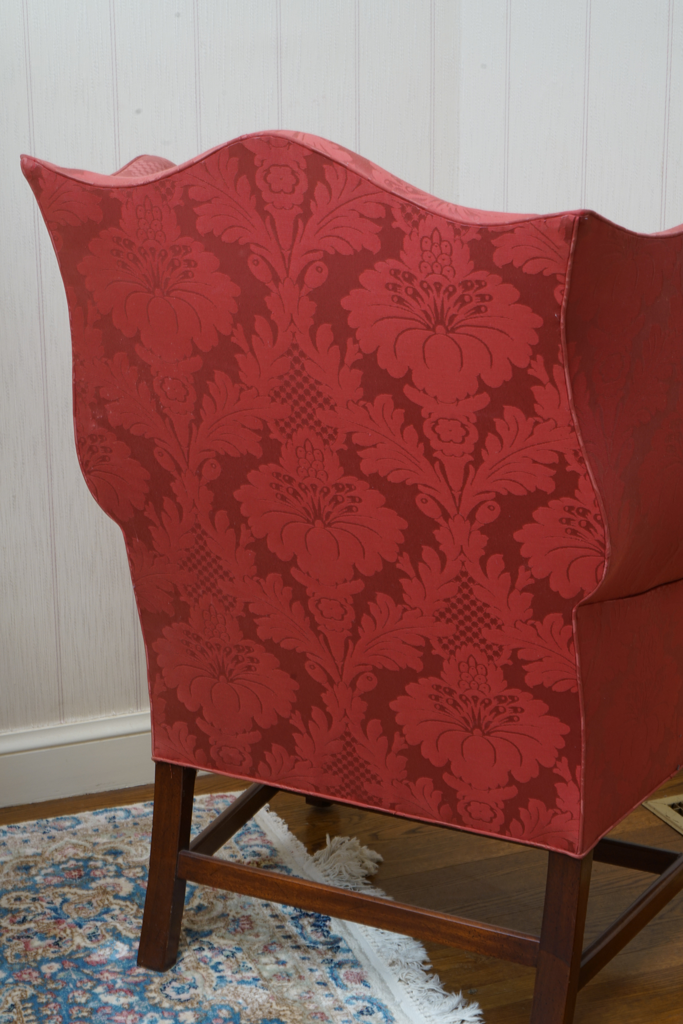 Chippendale Style Damask Wing Chair by Hickory Chair Furniture Company