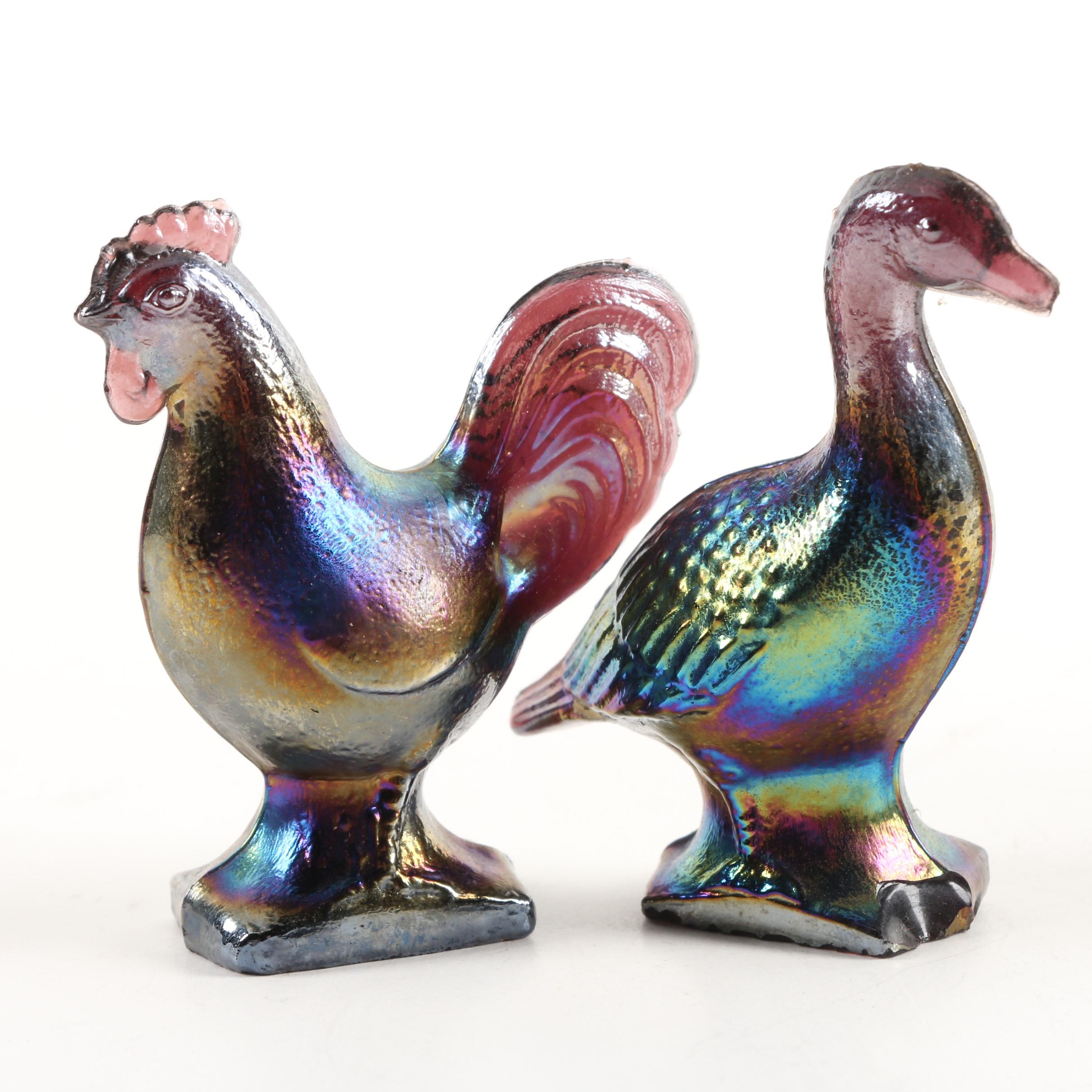 Handcrafted Coal Owl and Metal Bird Figurines