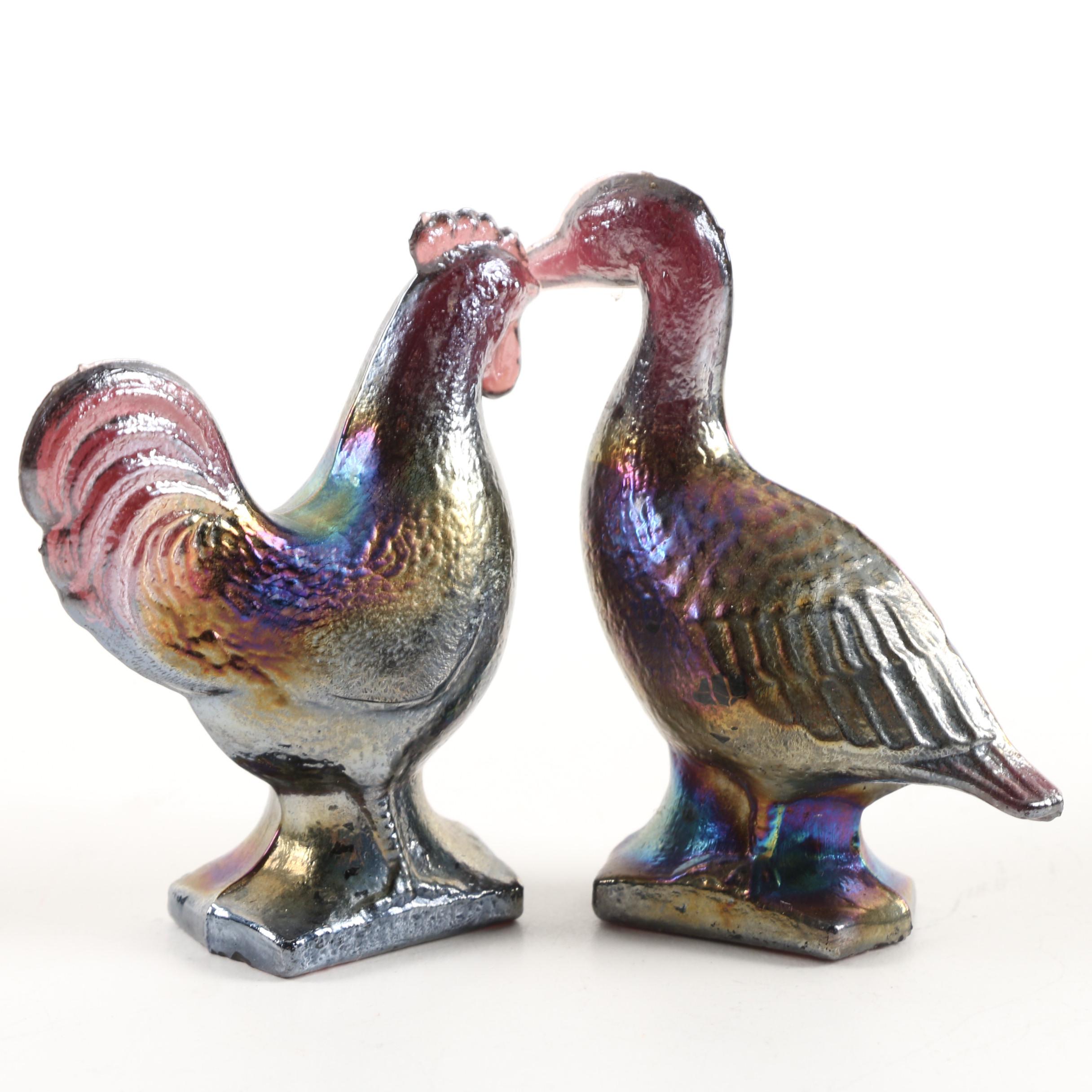 Handcrafted Coal Owl and Metal Bird Figurines