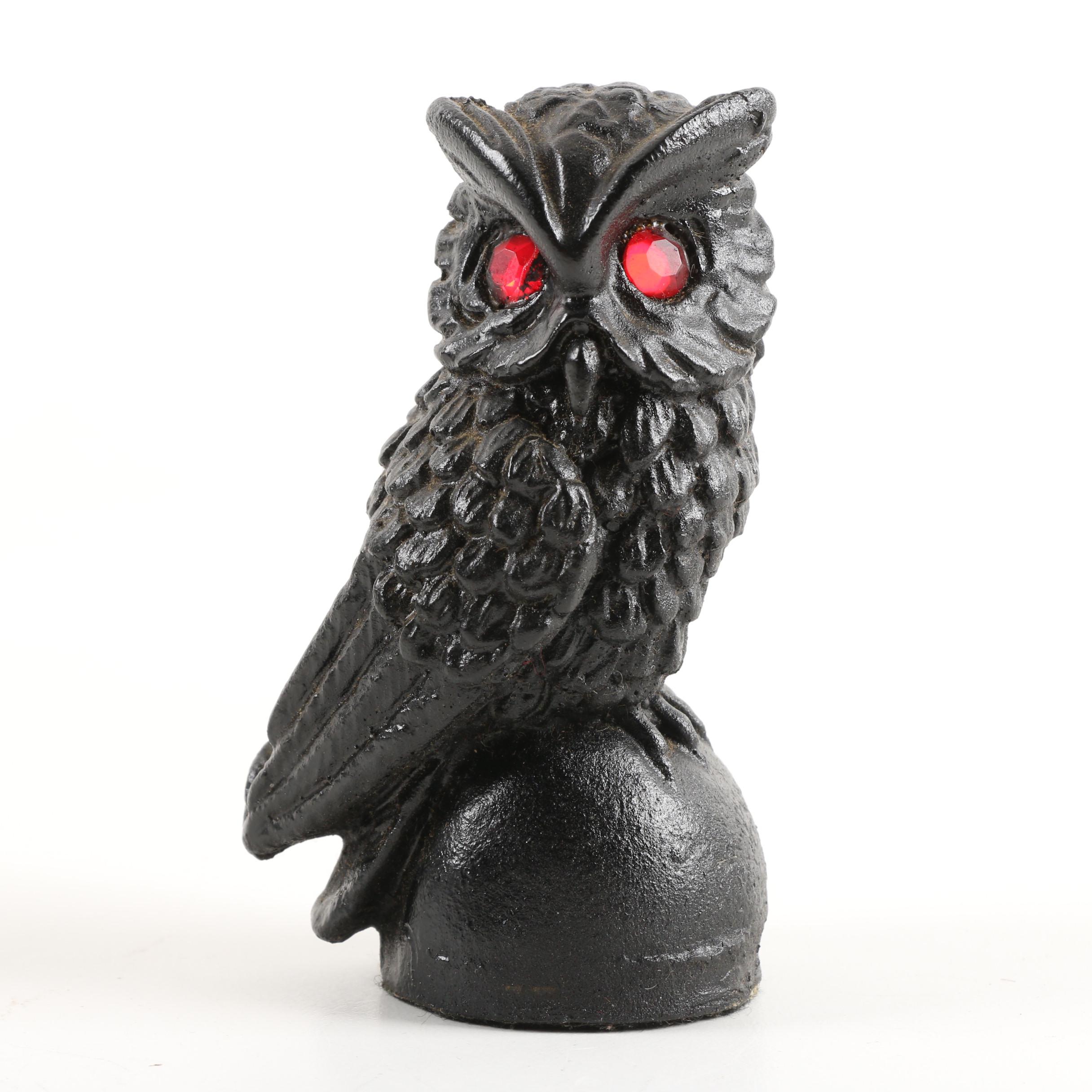 Handcrafted Coal Owl and Metal Bird Figurines