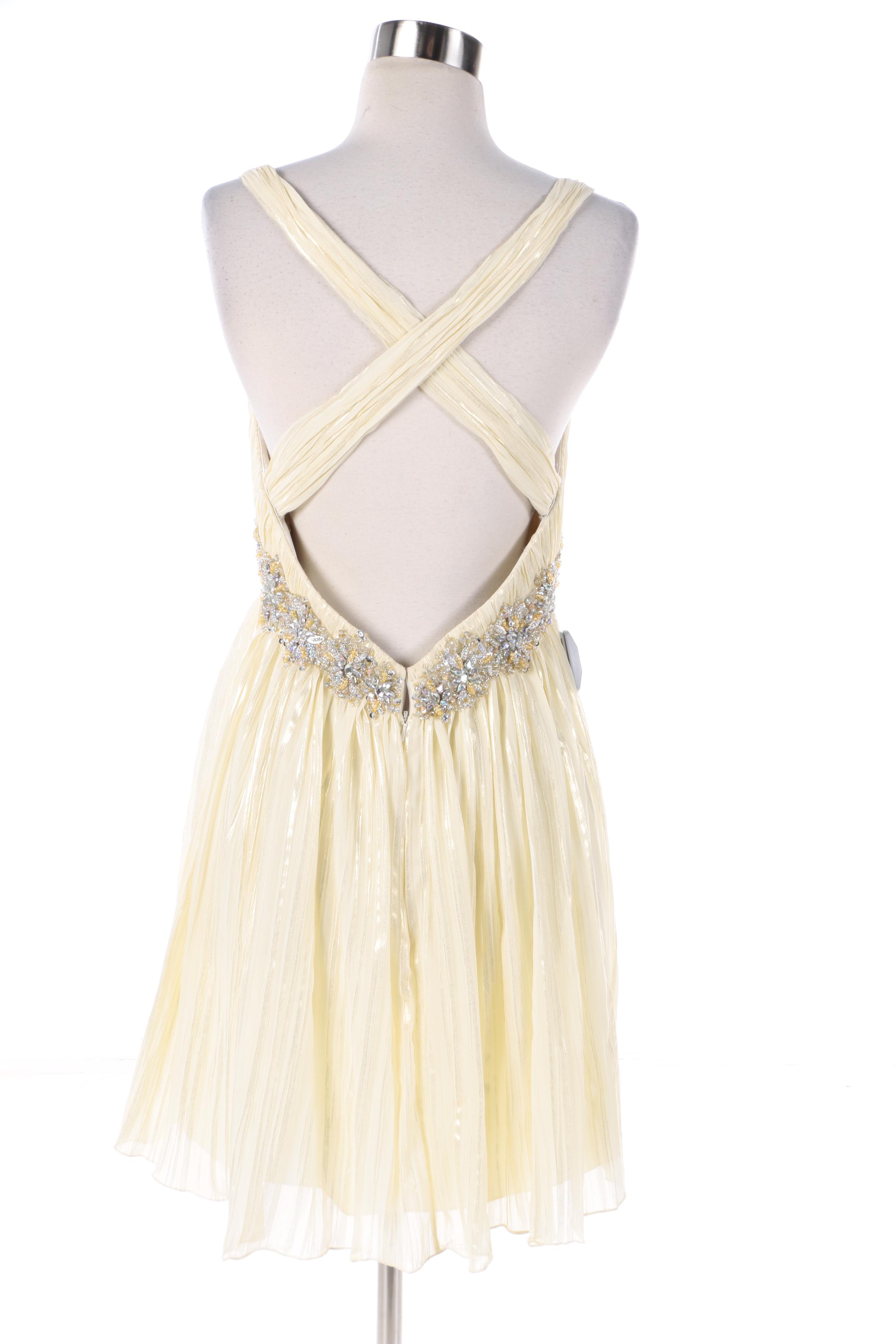 Evenings by Allure Cream Cocktail Dress with Rhinestone Embellishments