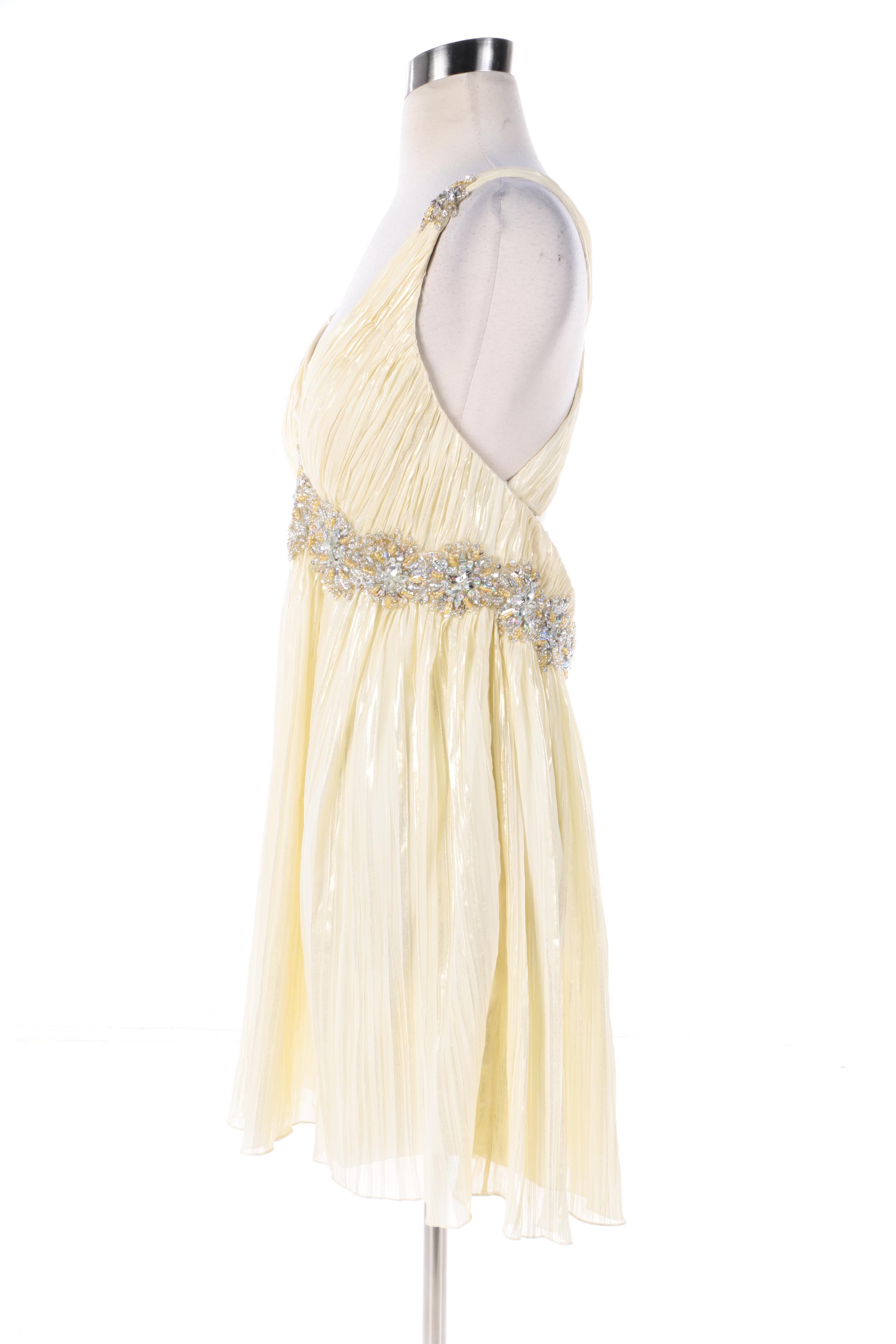 Evenings by Allure Cream Cocktail Dress with Rhinestone Embellishments