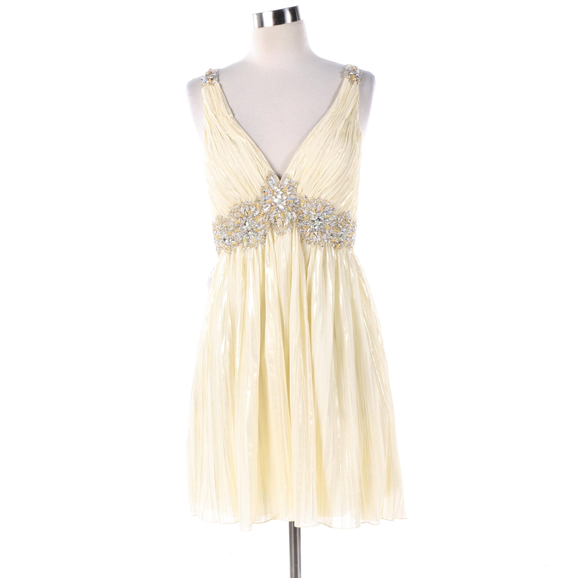 Evenings by Allure Cream Cocktail Dress with Rhinestone Embellishments