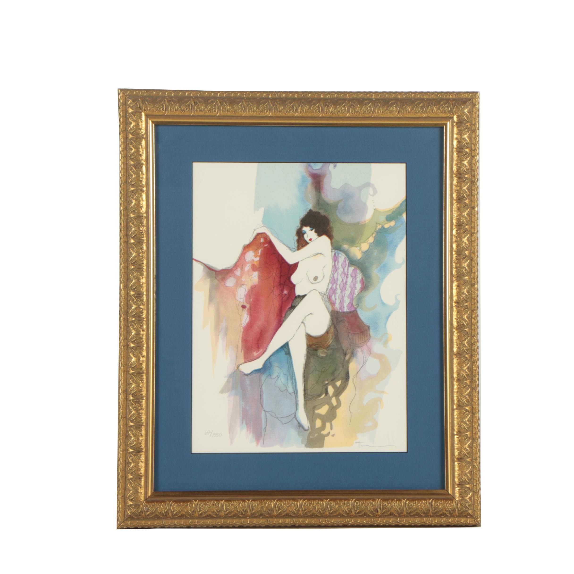 Itzchak Tarkay Color Lithograph of Nude