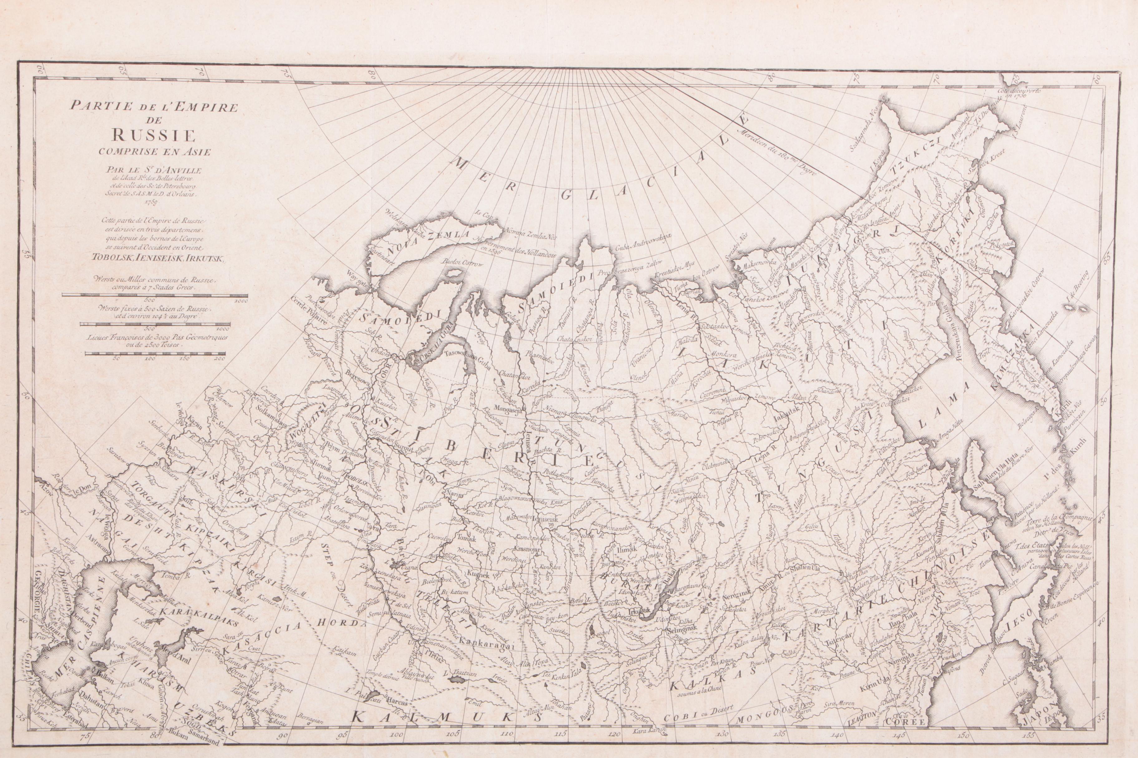 French Map Engraving  "Partie de l'Empire de Russie Comrise én Asie"