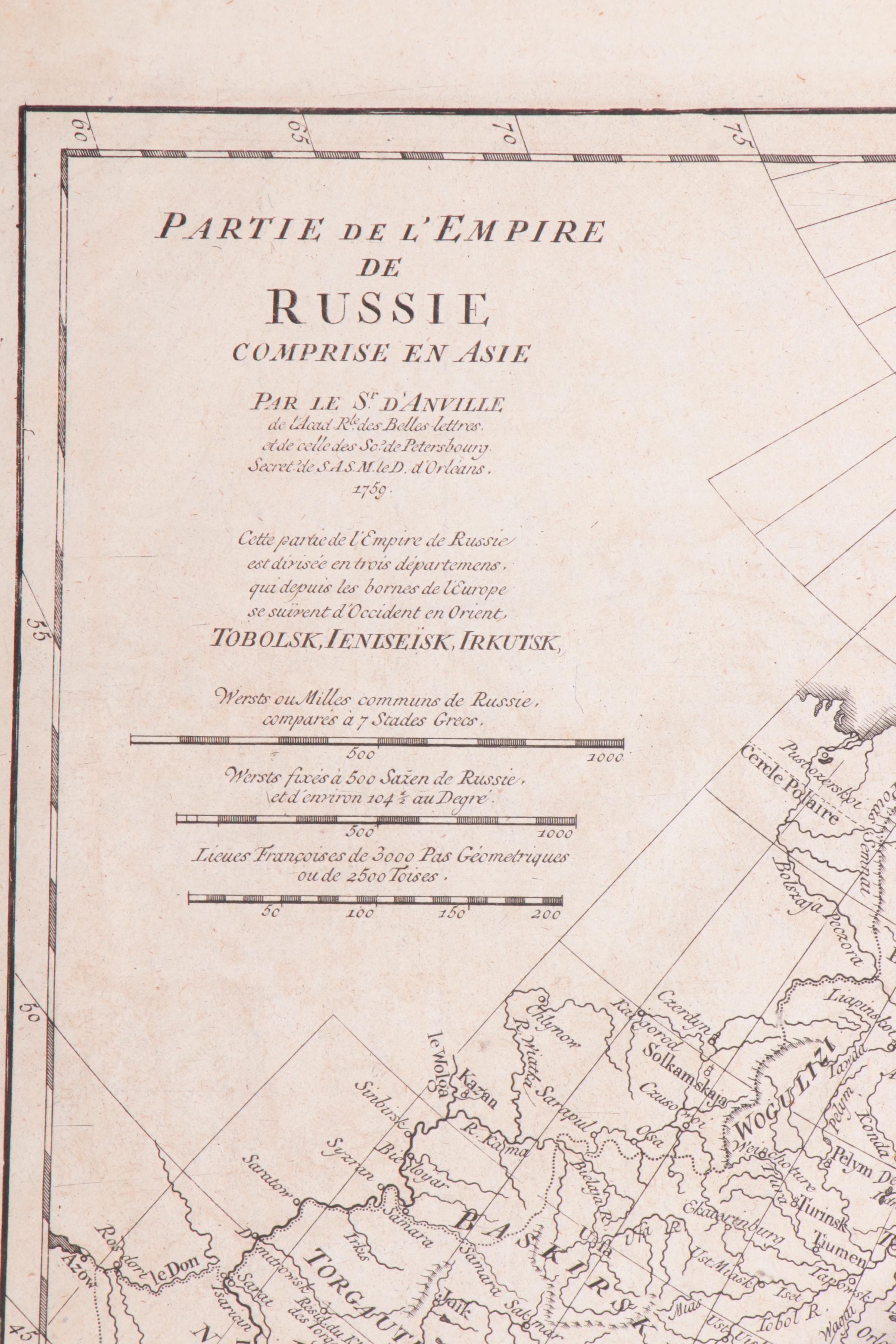 French Map Engraving  "Partie de l'Empire de Russie Comrise én Asie"