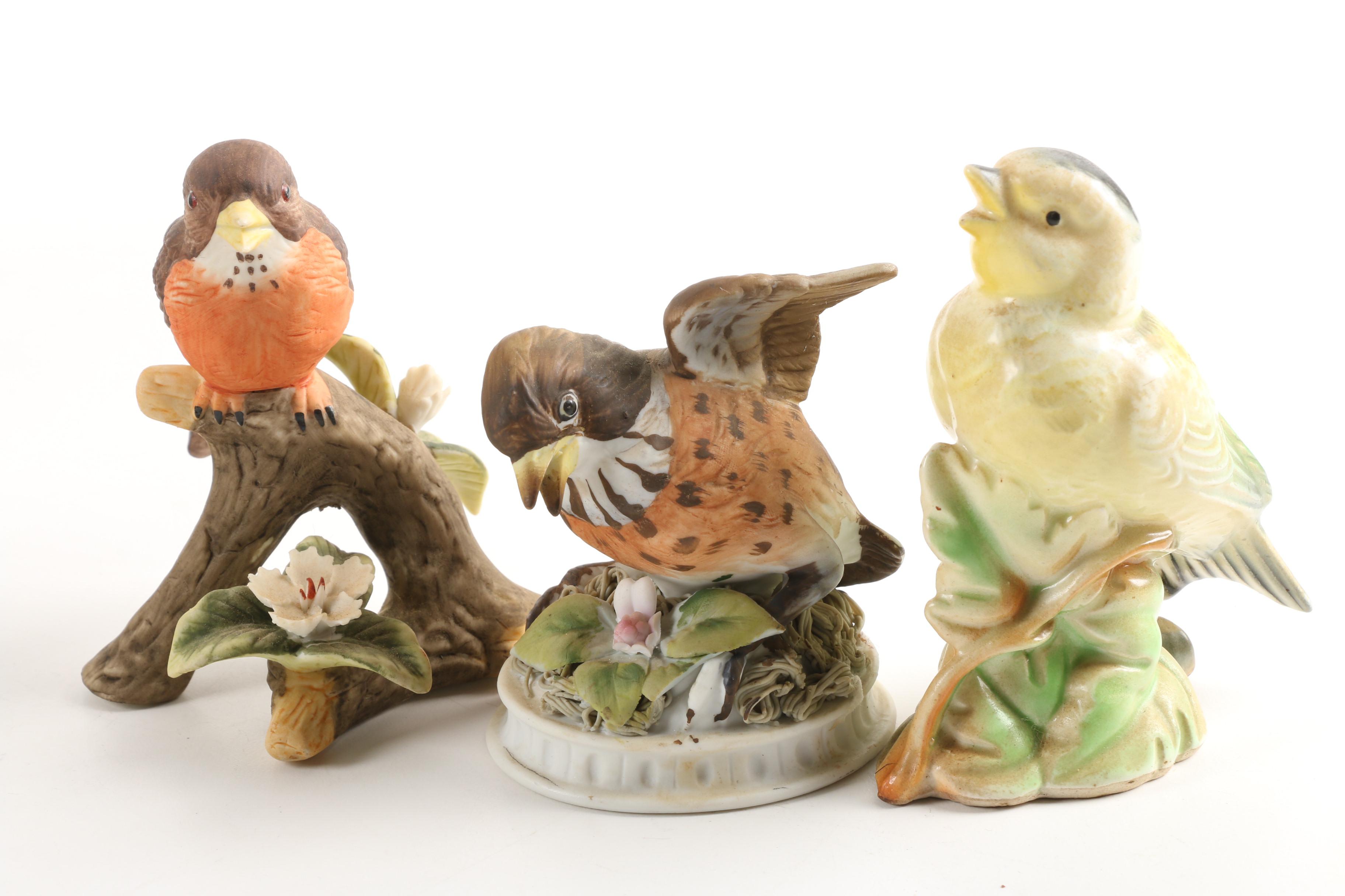 Ceramic and Resin Bird Figurines With Lamp