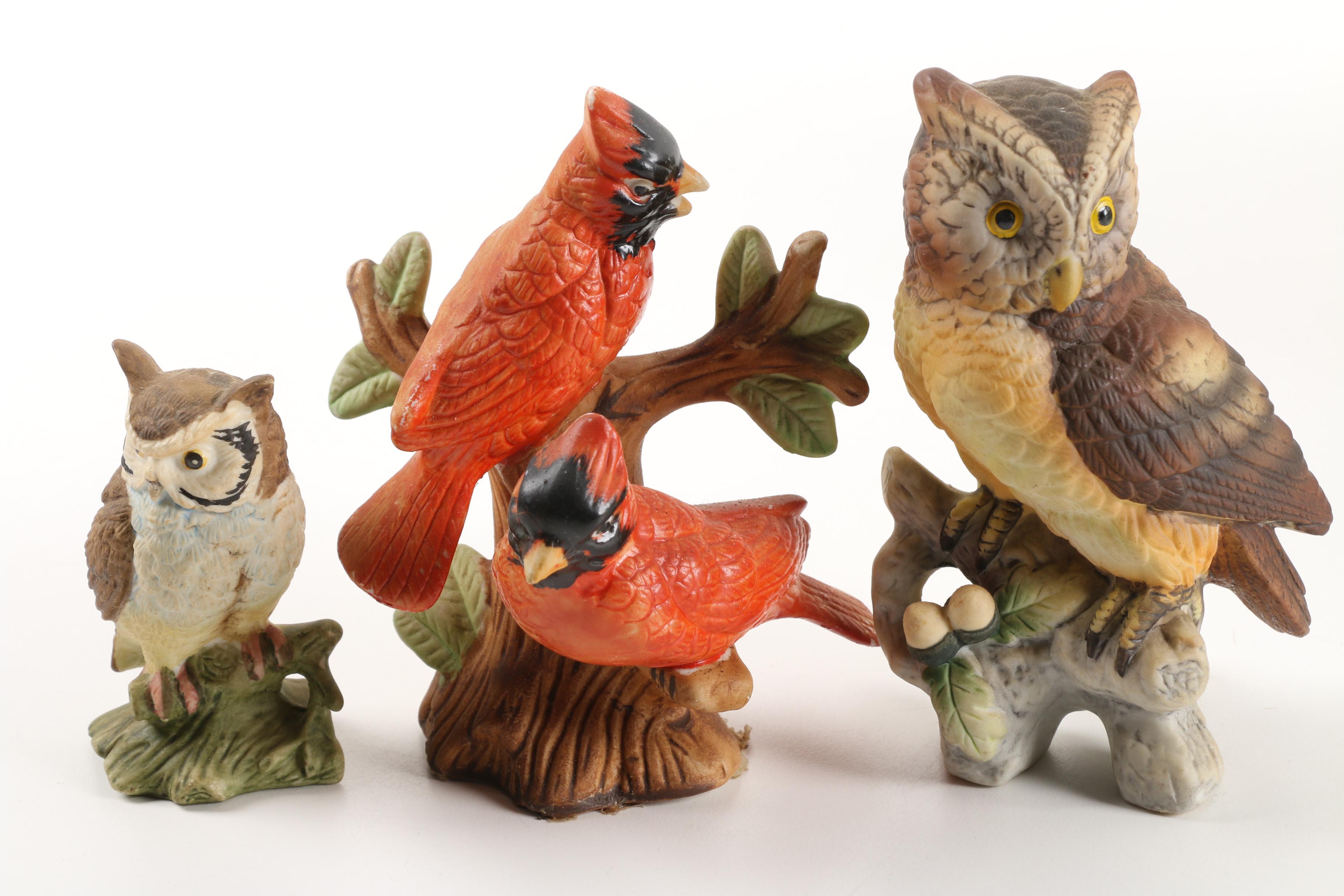 Ceramic and Resin Bird Figurines With Lamp