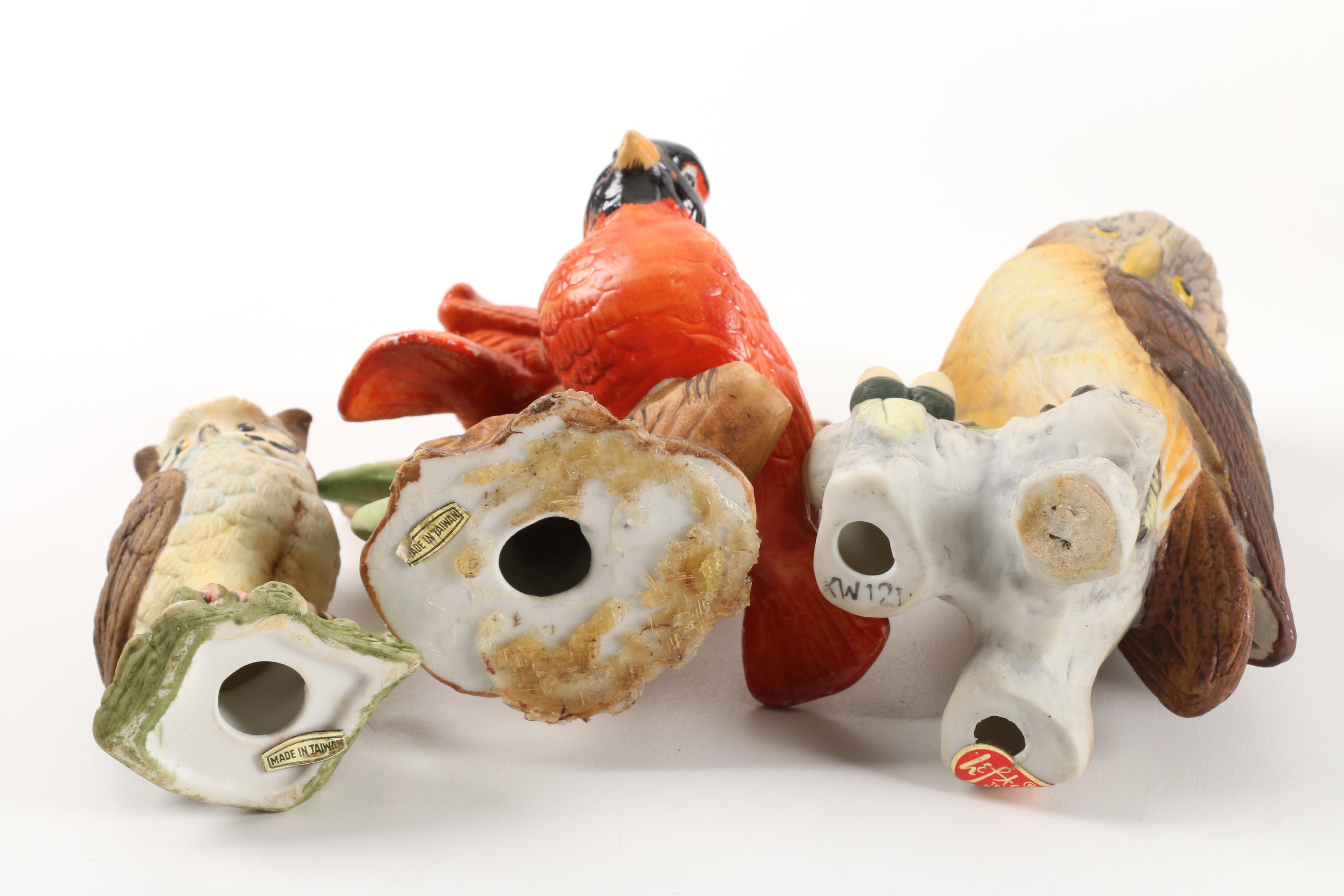 Ceramic and Resin Bird Figurines With Lamp