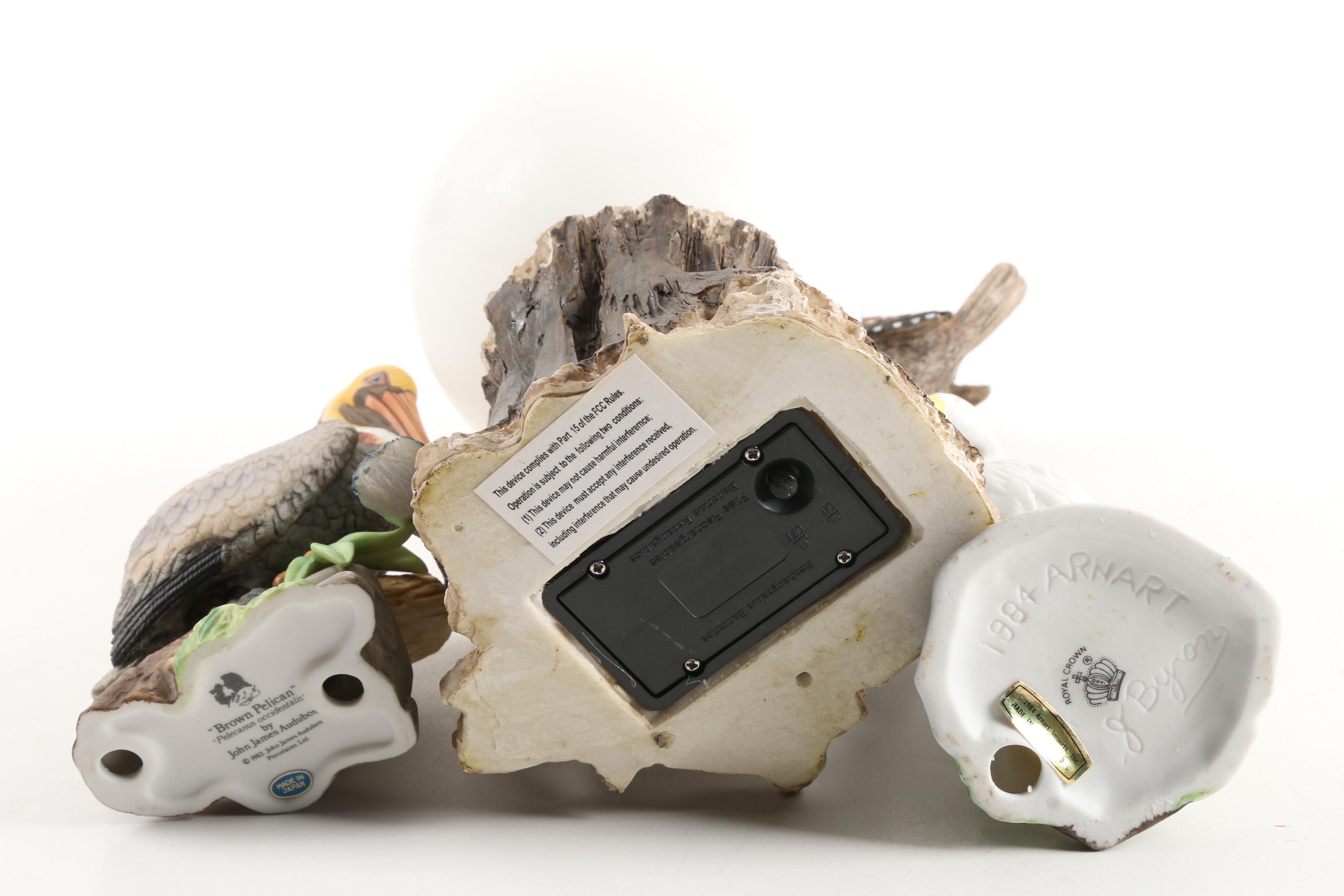 Ceramic and Resin Bird Figurines With Lamp