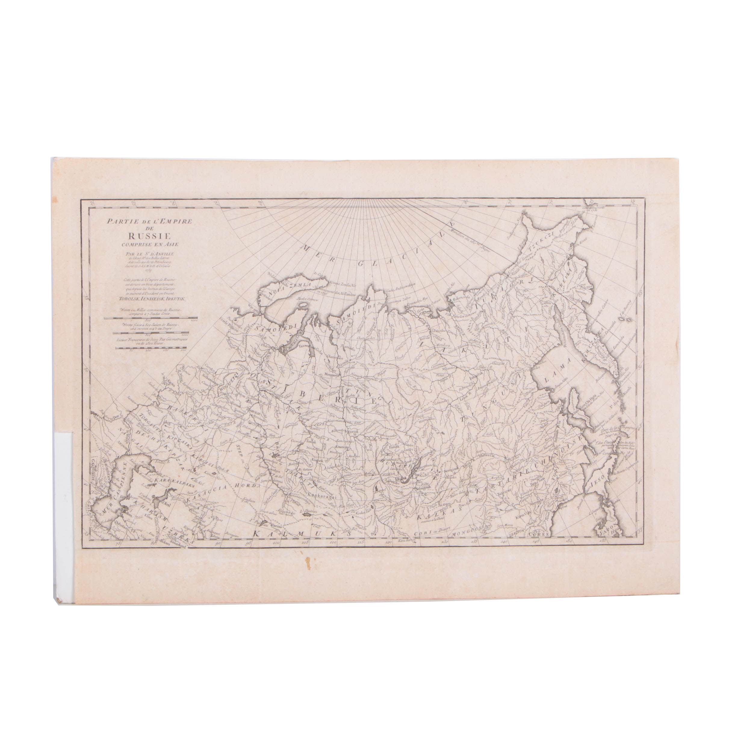 French Map Engraving  "Partie de l'Empire de Russie Comrise én Asie"