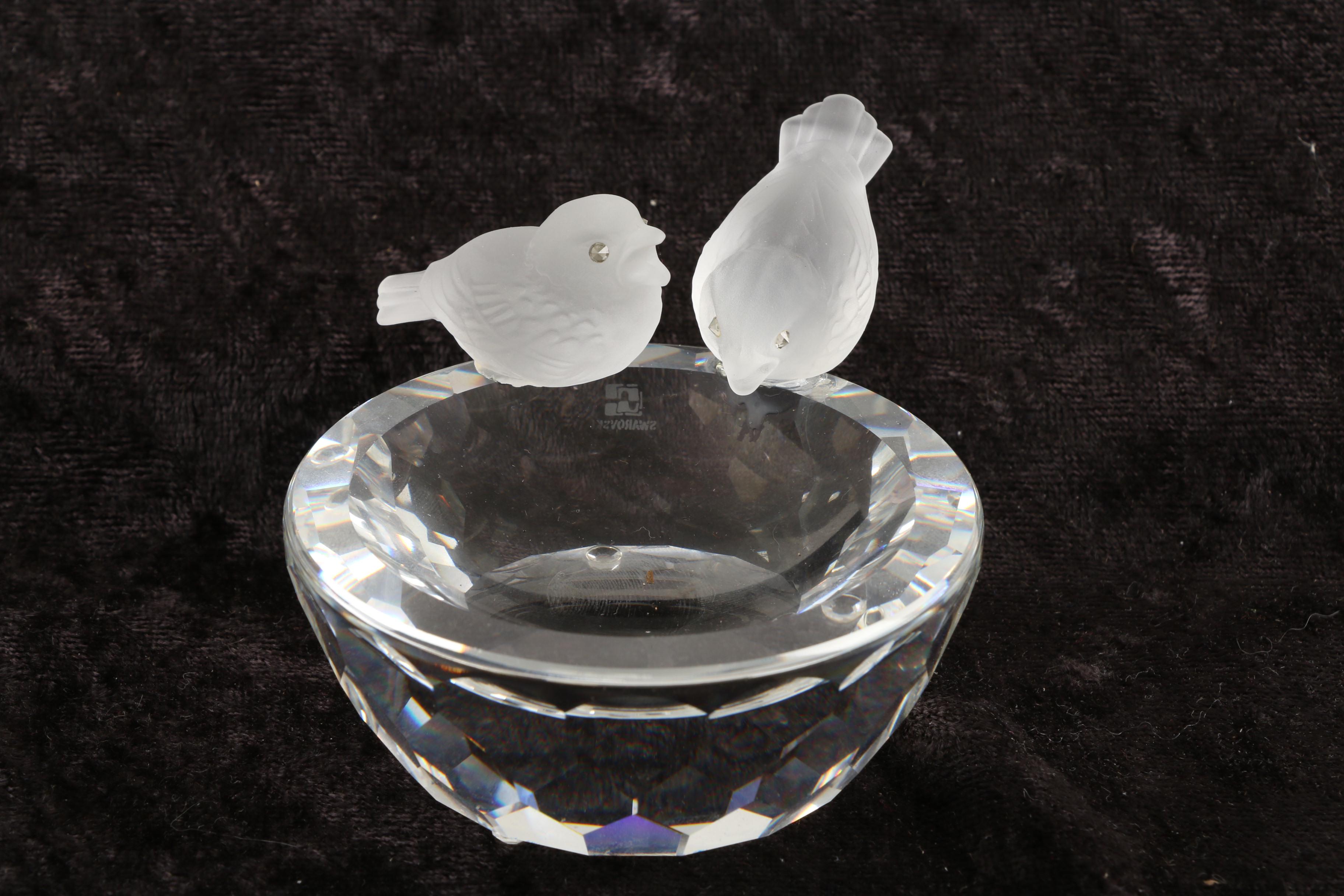 Swarovski Crystal Bird Bath Figurine and Crystal Candleholders