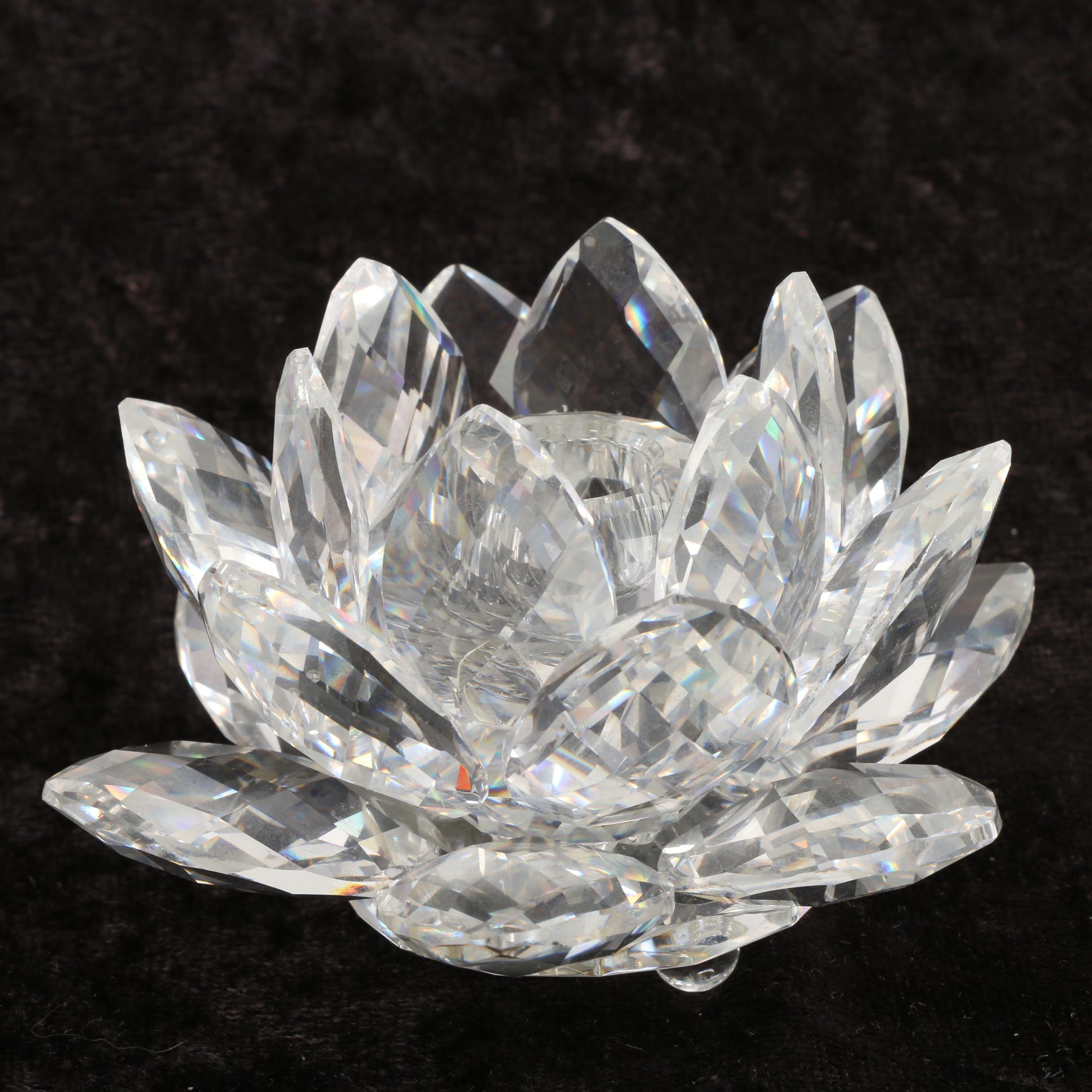 Swarovski Crystal Bird Bath Figurine and Crystal Candleholders