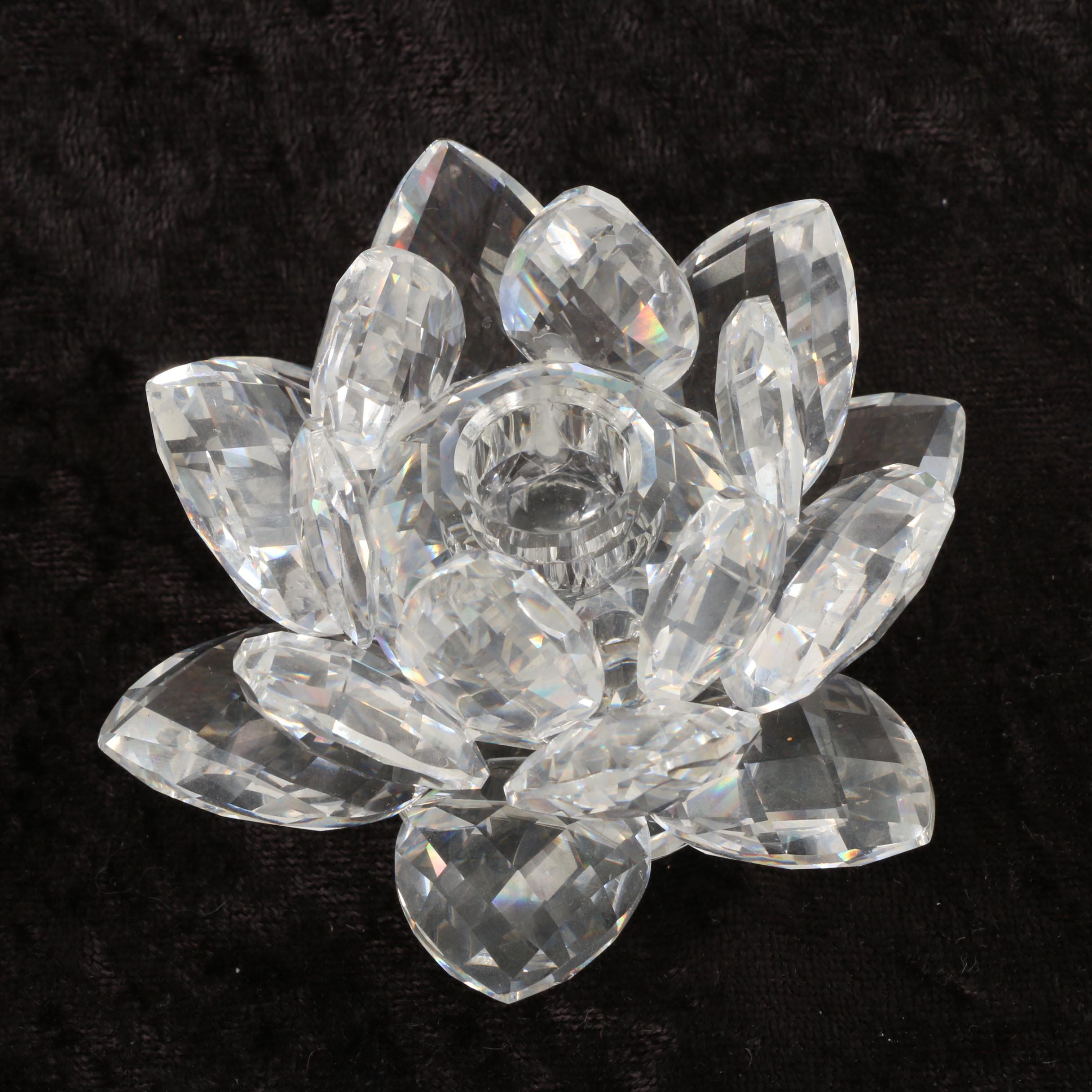 Swarovski Crystal Bird Bath Figurine and Crystal Candleholders