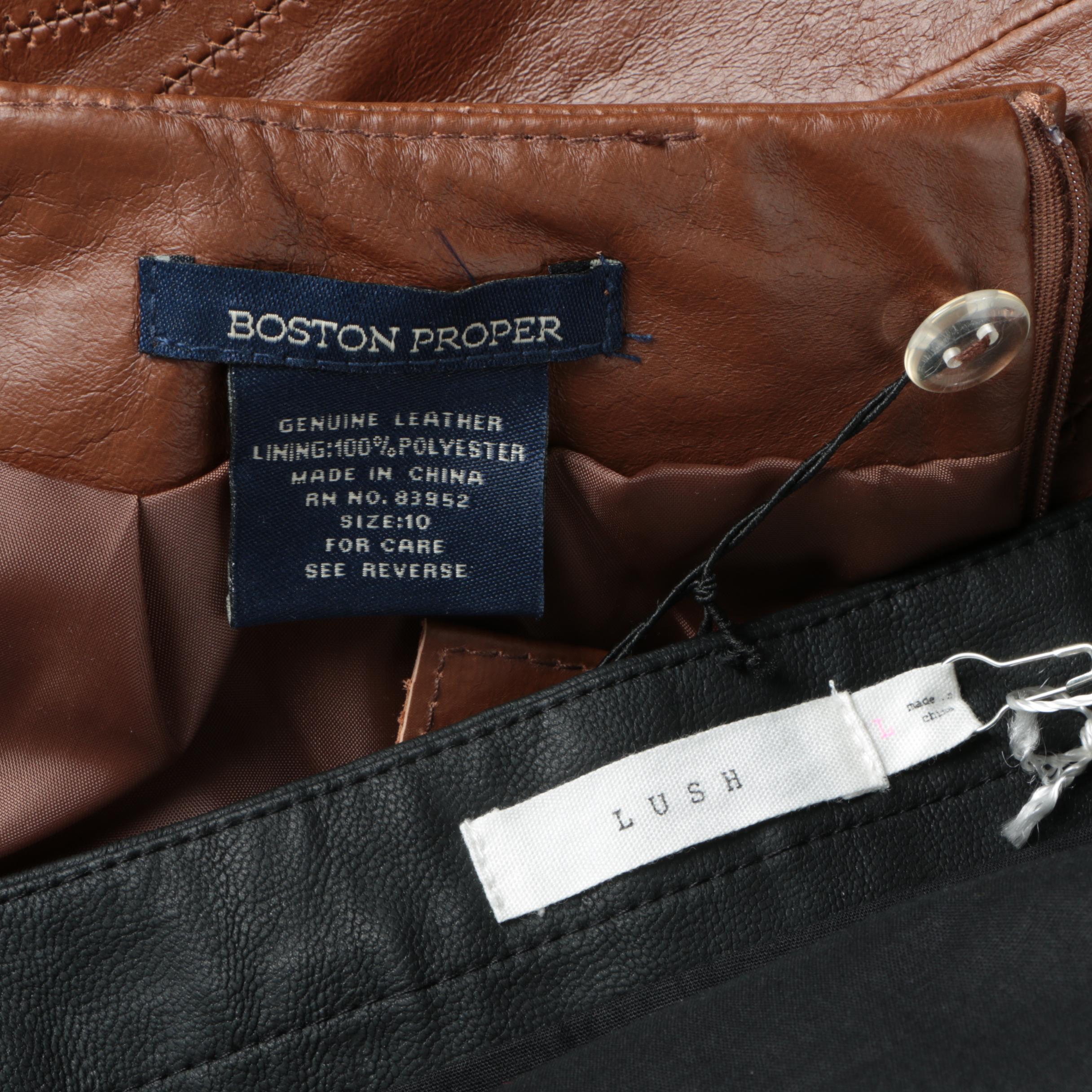 Women's Leather and Faux Leather Skirts Including Boston Proper and Lush