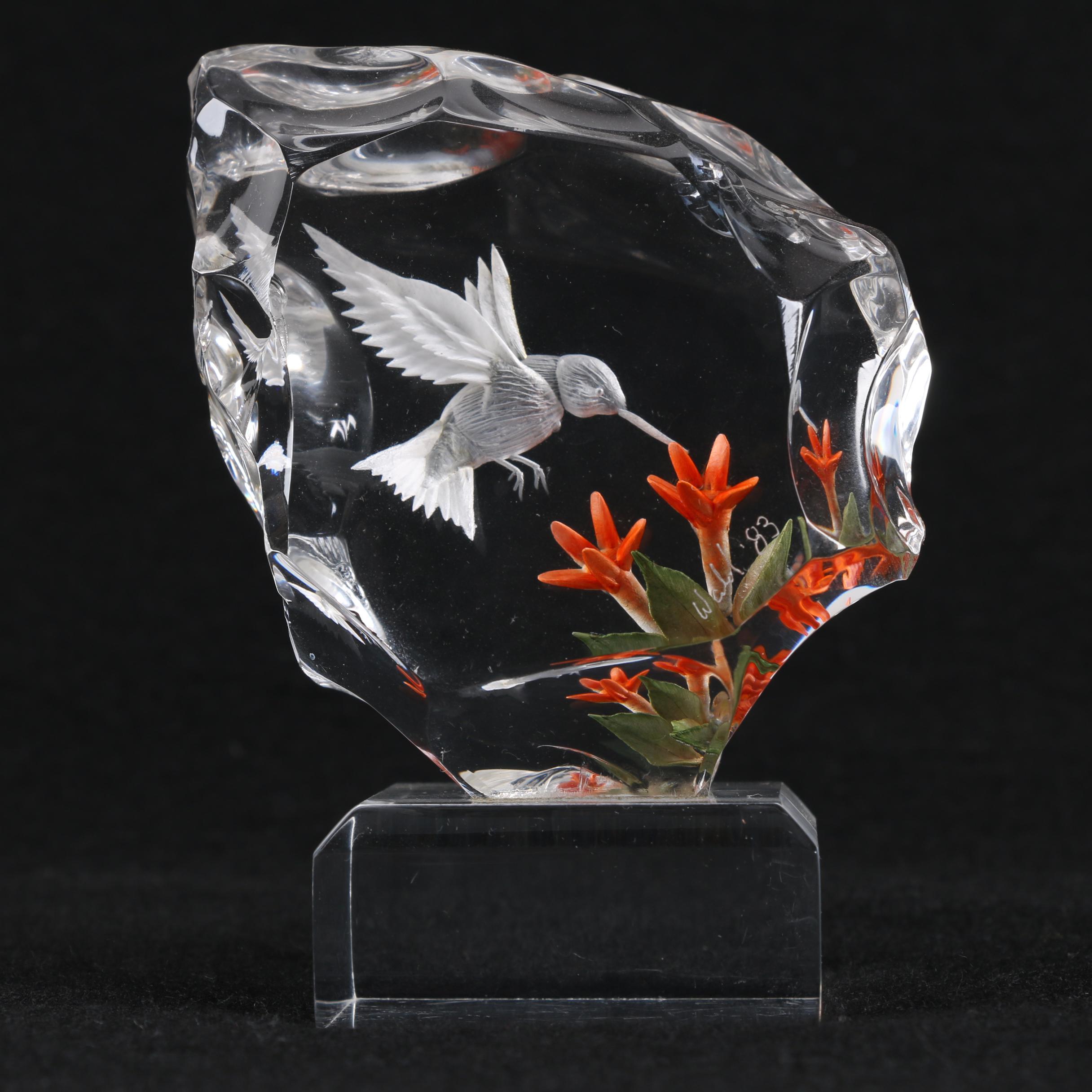 Signed Wald Glass Figurine and Two Art Glass Paperweights