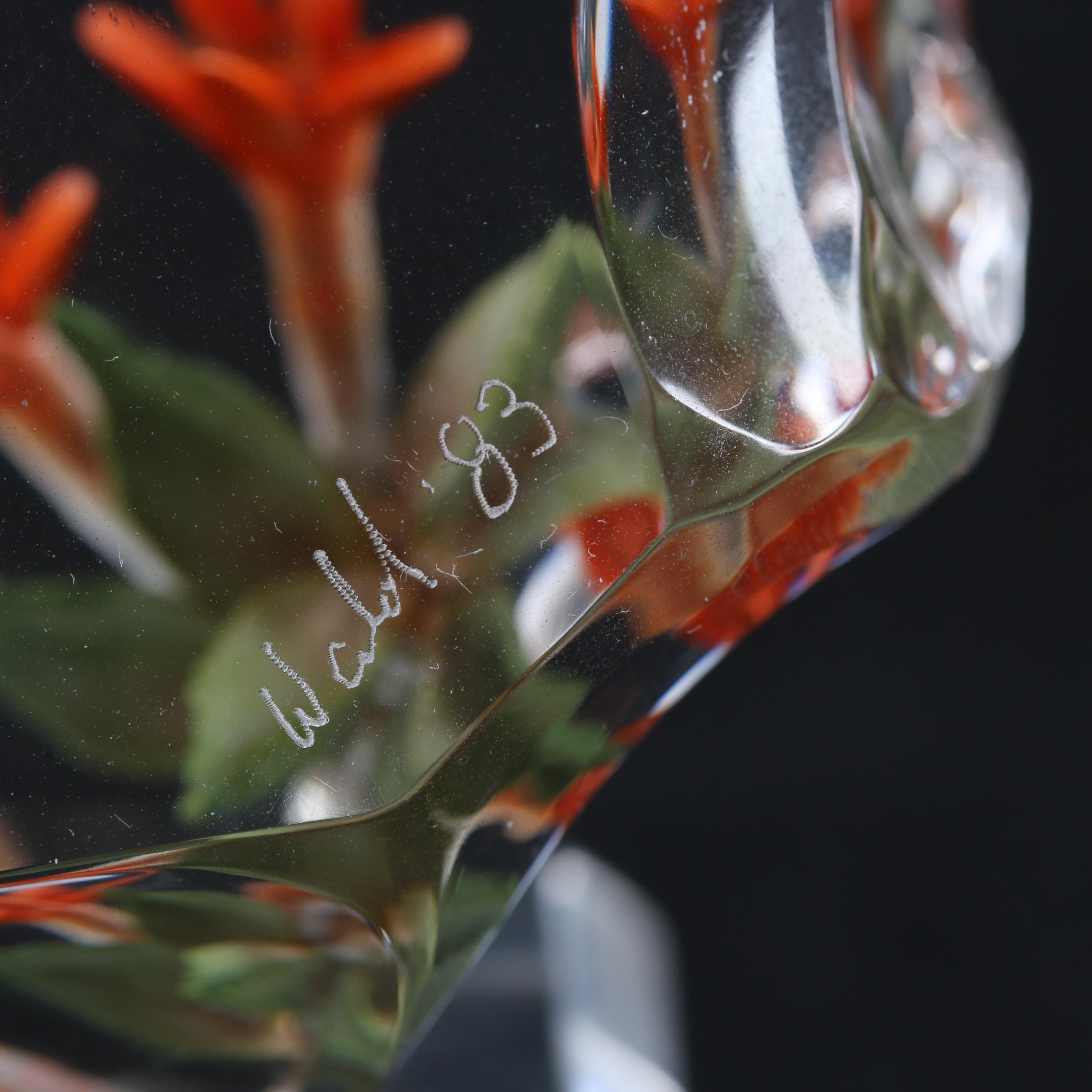 Signed Wald Glass Figurine and Two Art Glass Paperweights