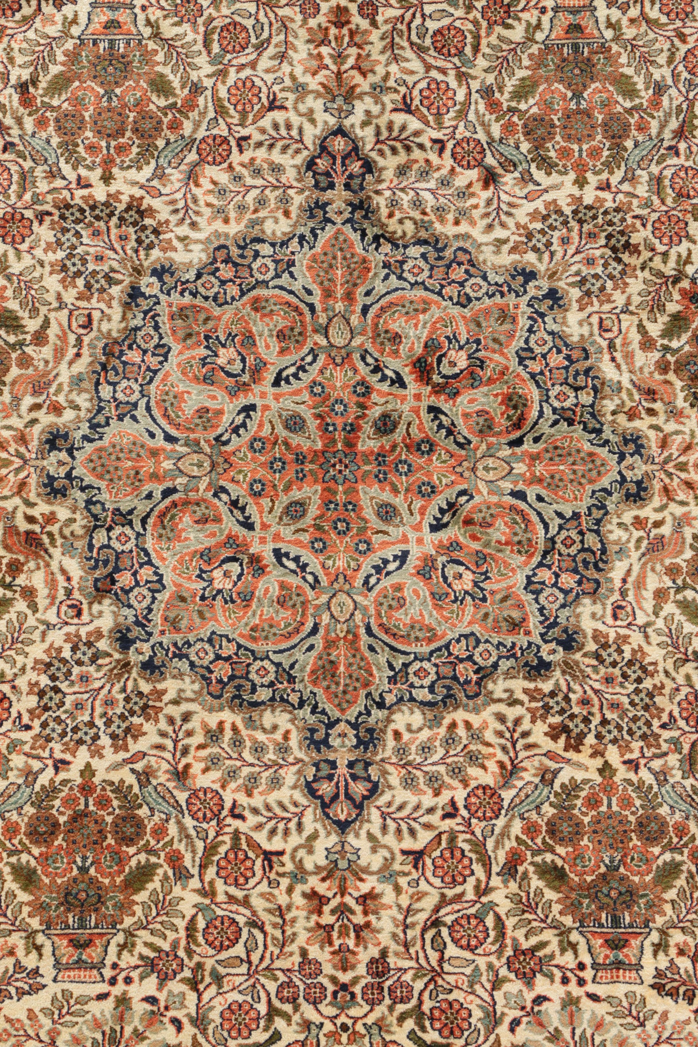 Finely Hand-Knotted Sino-Persian Wool and Silk Area Rug