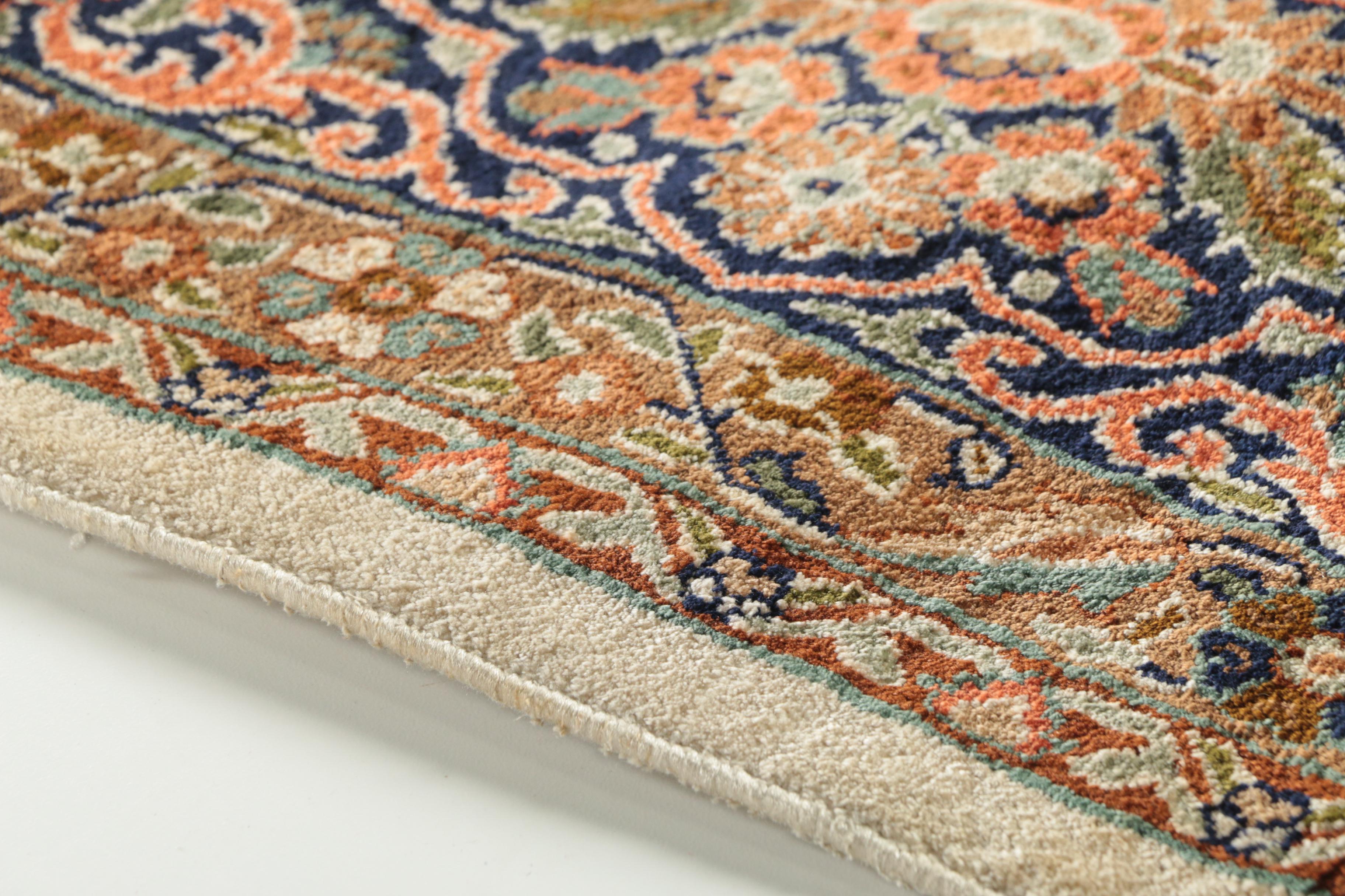Finely Hand-Knotted Sino-Persian Wool and Silk Area Rug