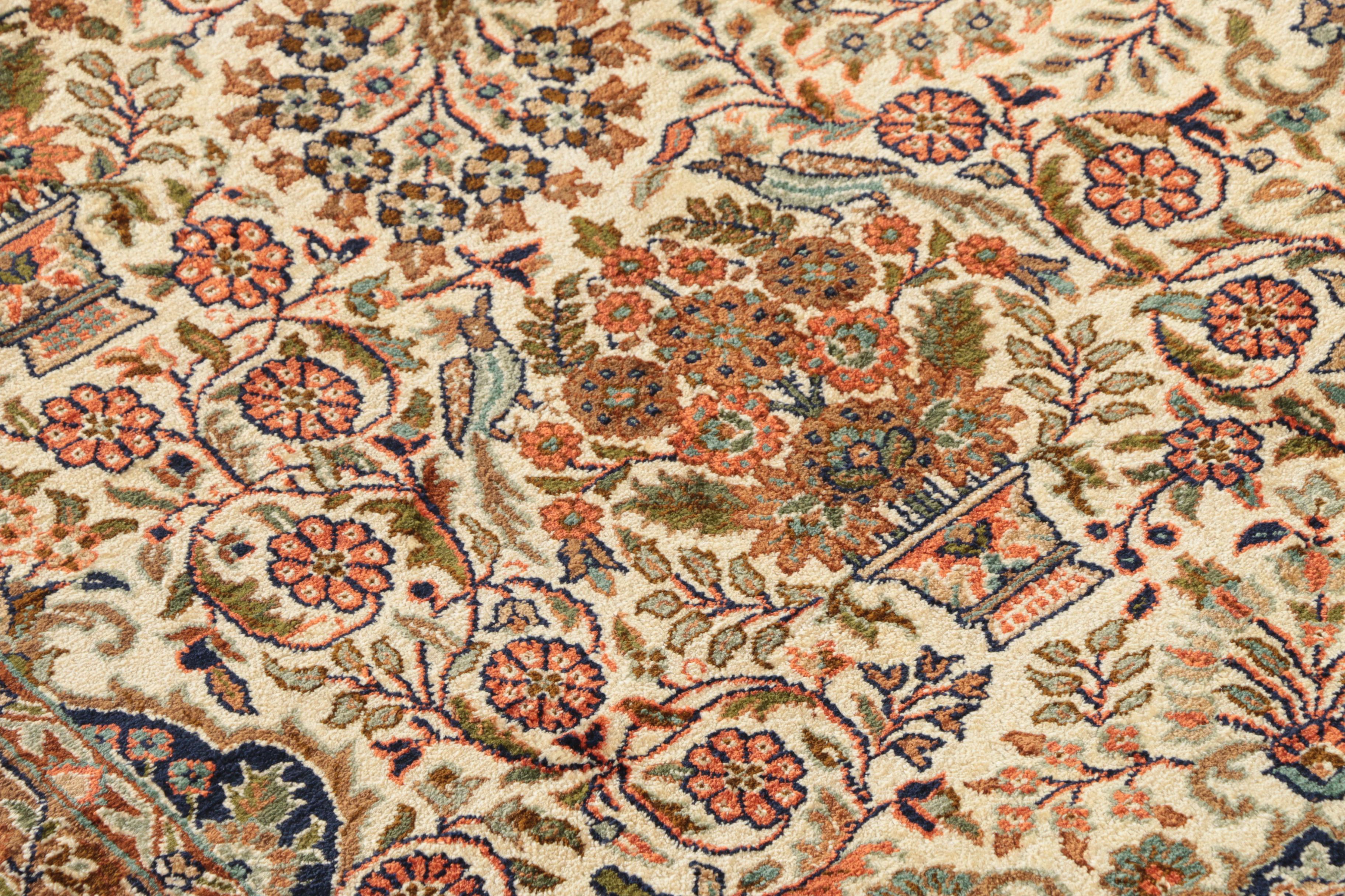 Finely Hand-Knotted Sino-Persian Wool and Silk Area Rug