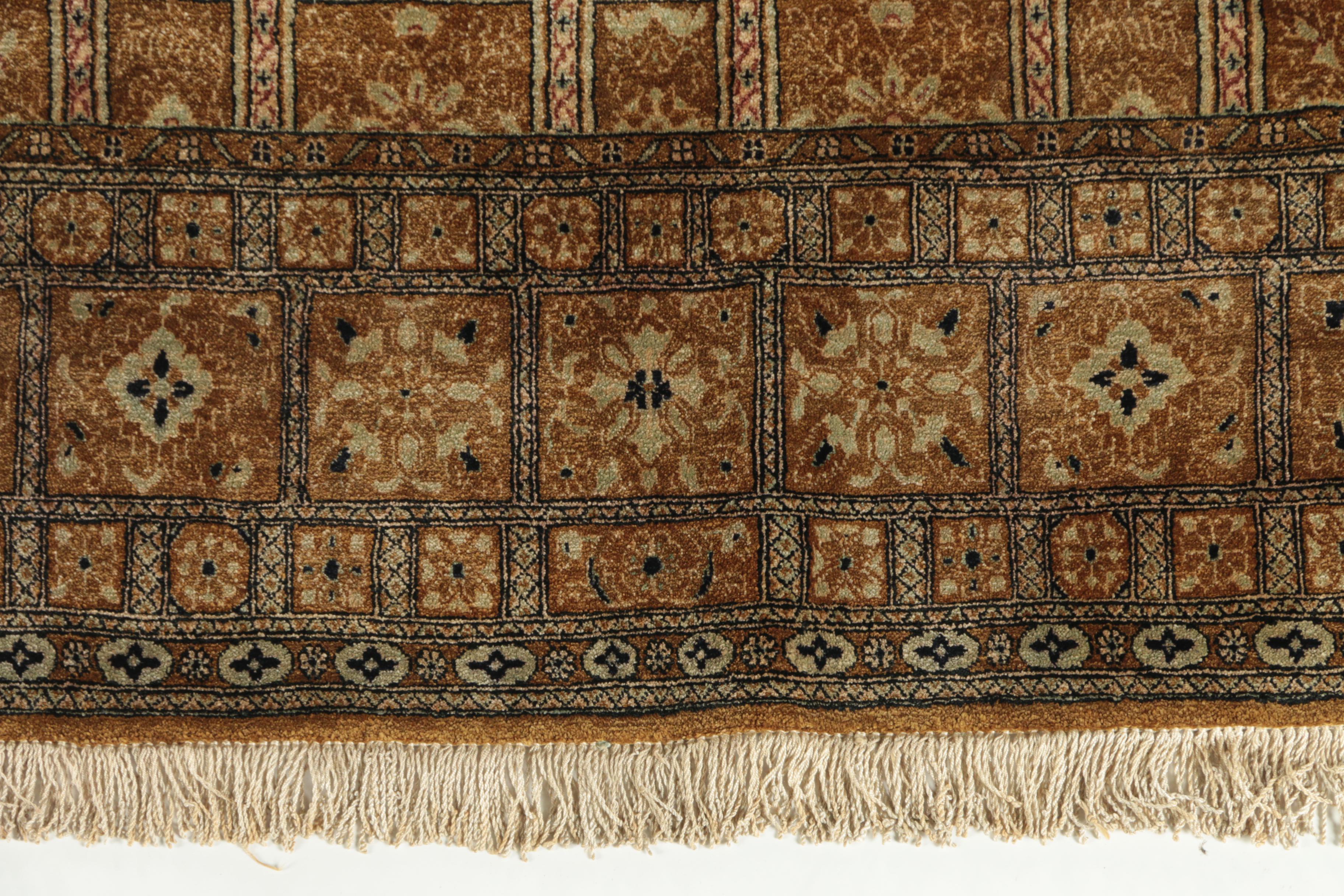Hand-Knotted Persian or Turkish Kufic Inscribed Wool and Silk Area Rug