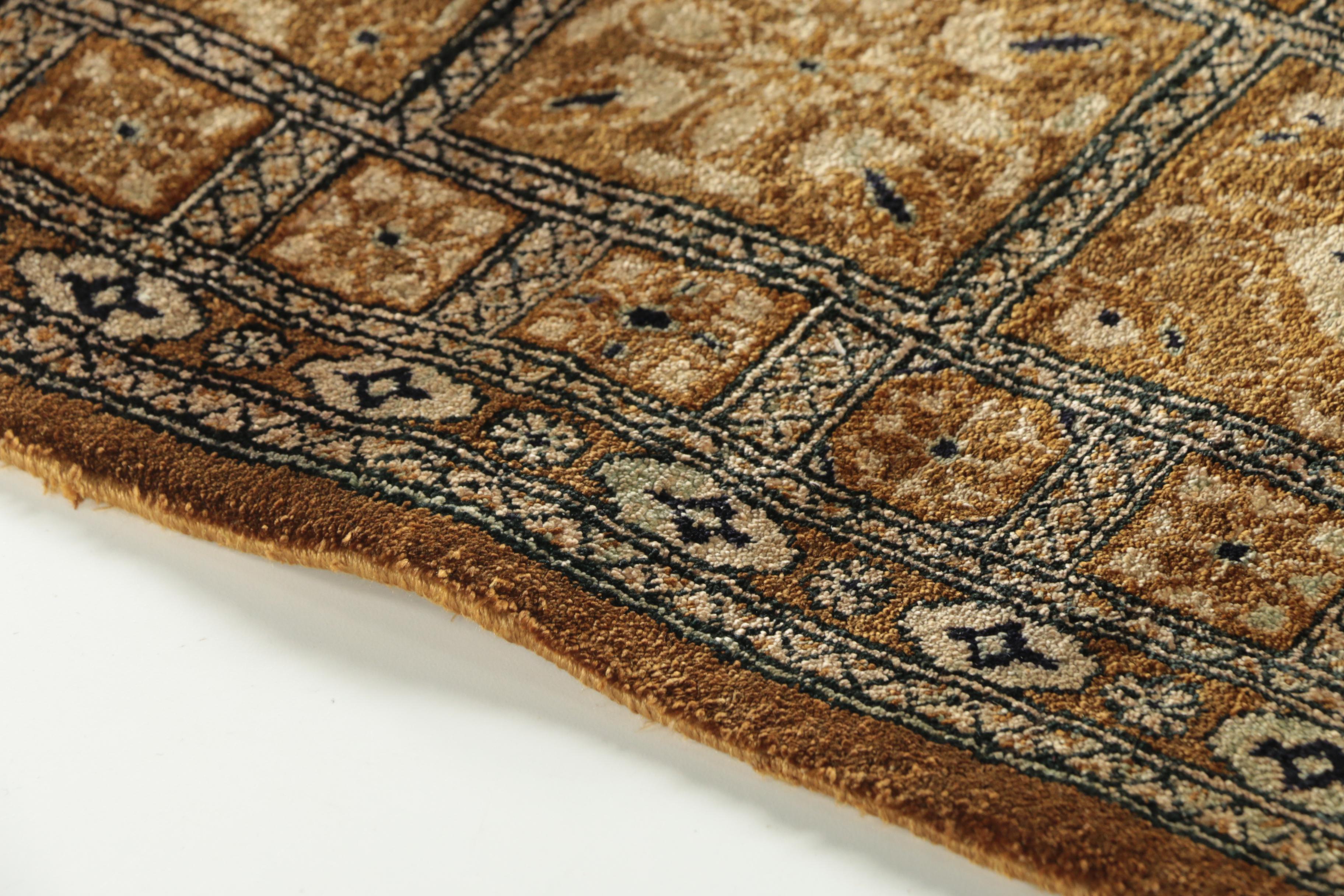 Hand-Knotted Persian or Turkish Kufic Inscribed Wool and Silk Area Rug