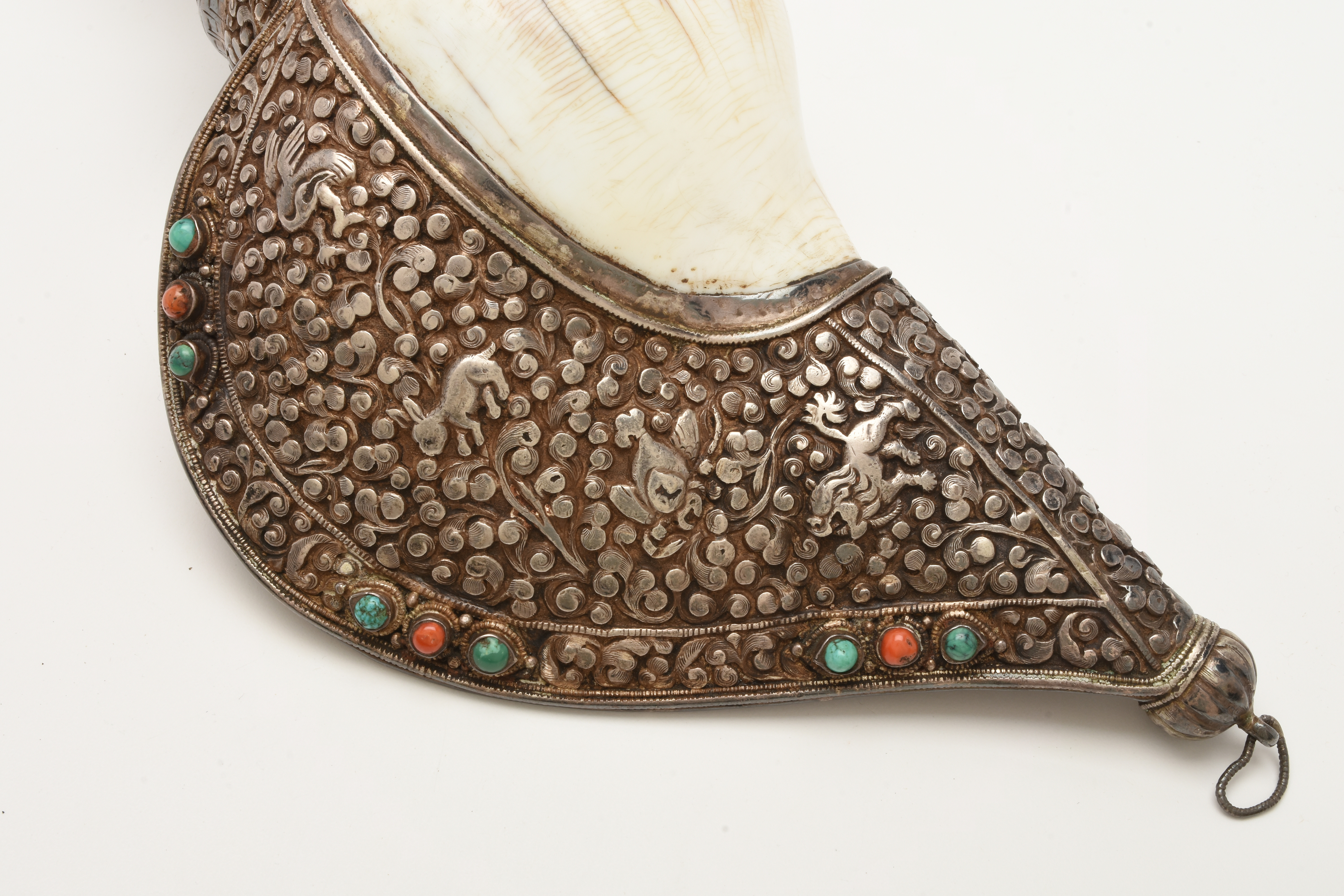 19th Century Tibetan Sterling Silver Clad Ritual Conch Shell