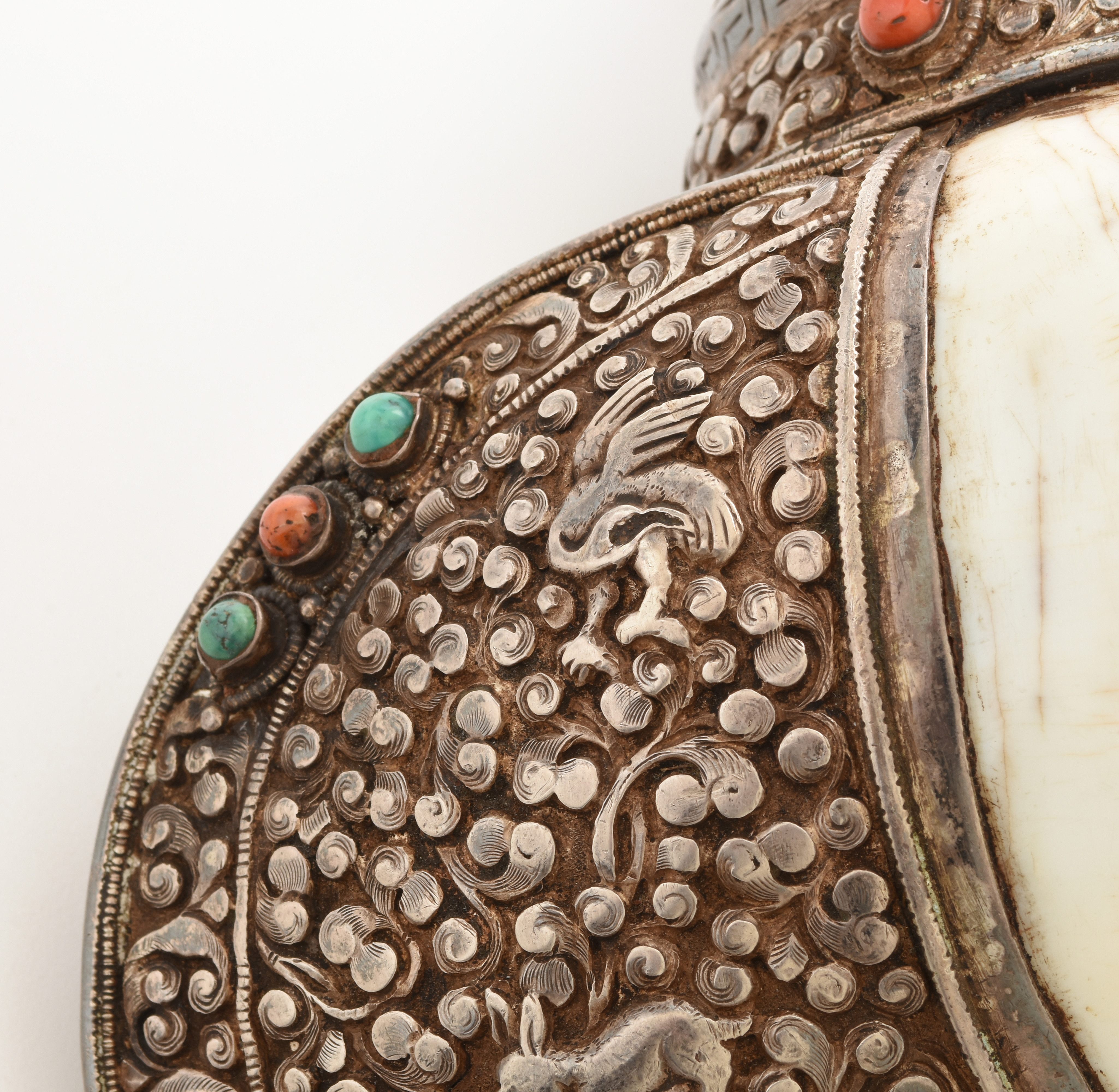 19th Century Tibetan Sterling Silver Clad Ritual Conch Shell