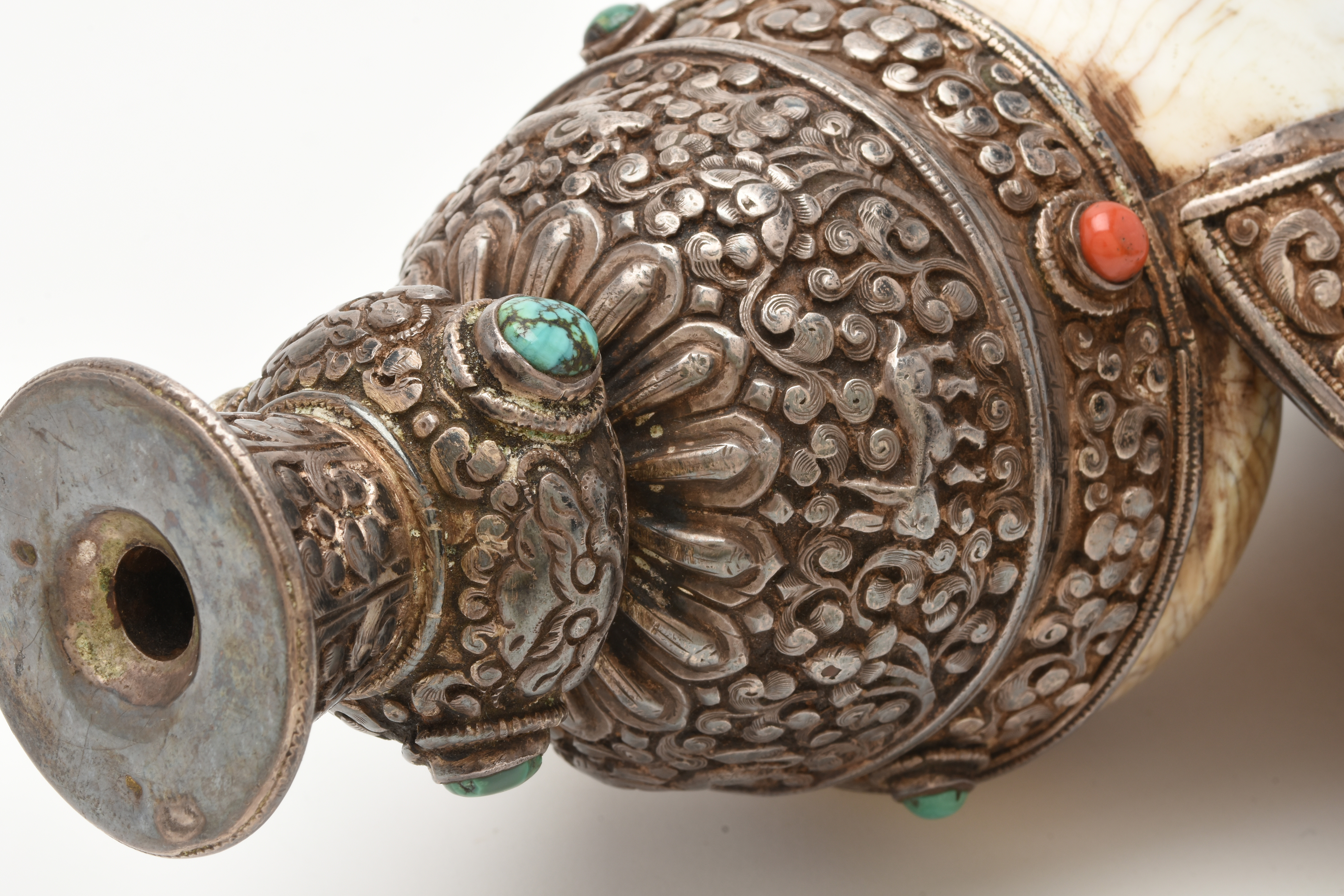 19th Century Tibetan Sterling Silver Clad Ritual Conch Shell
