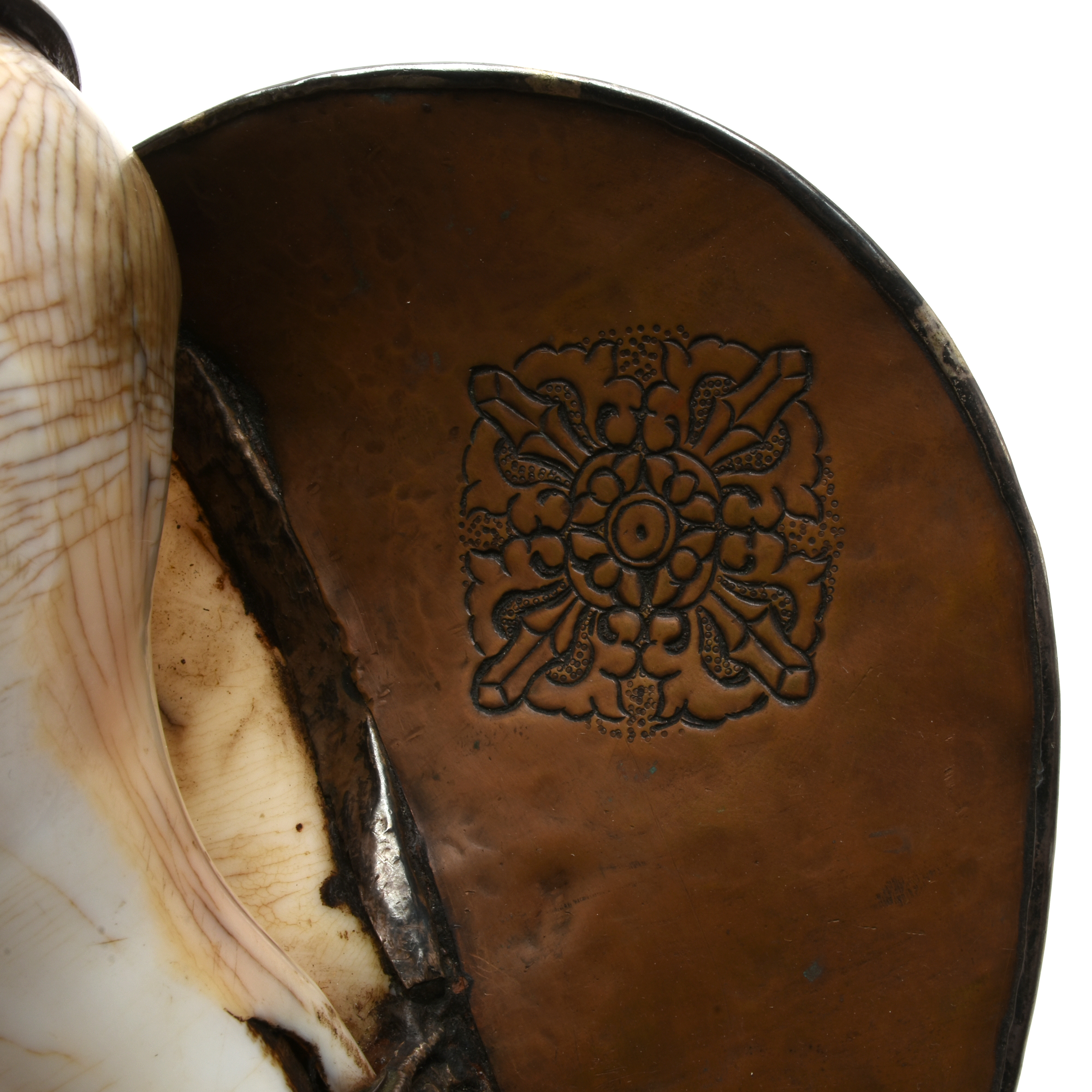 19th Century Tibetan Sterling Silver Clad Ritual Conch Shell