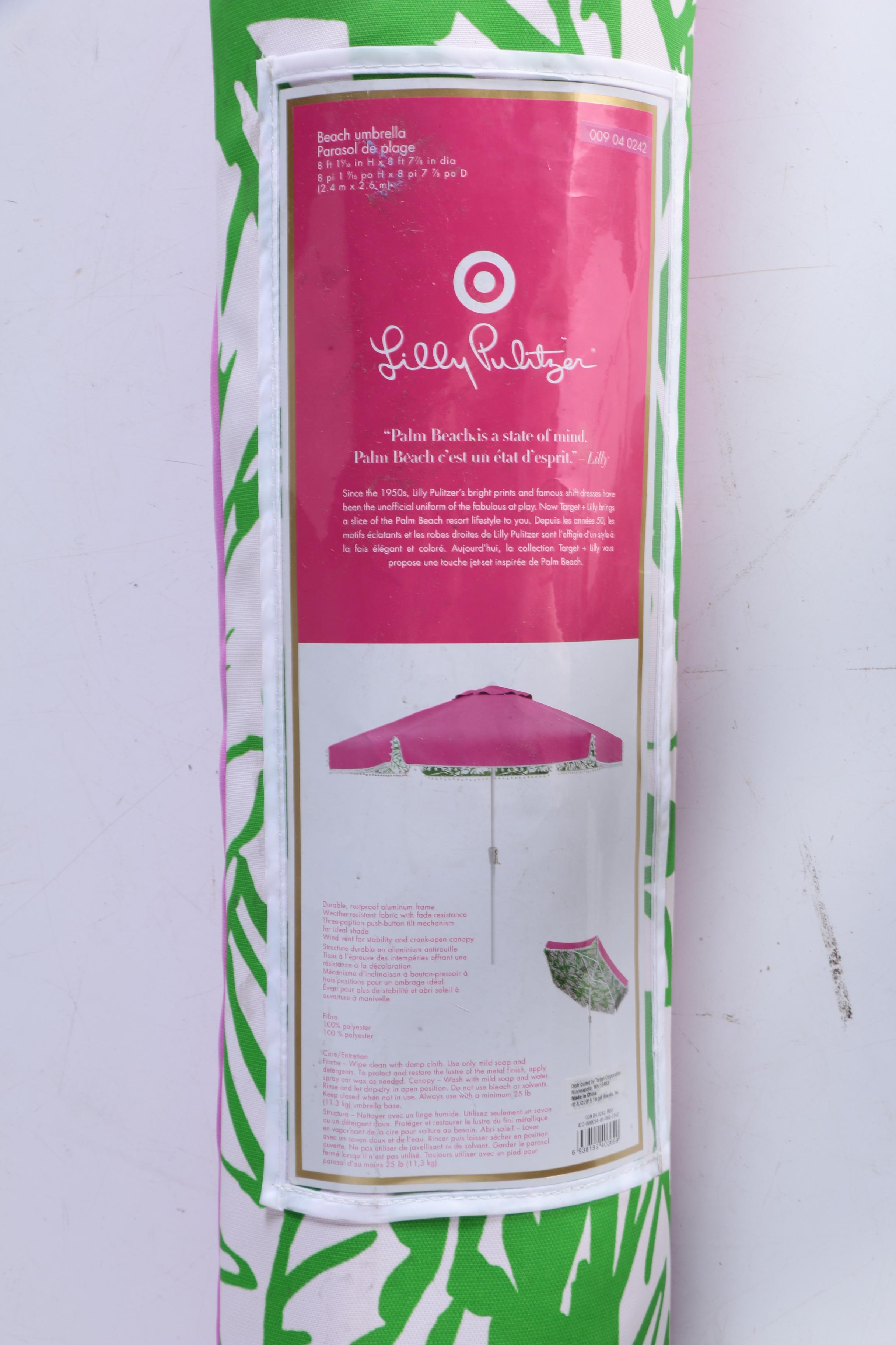 Lilly Pulitzer Beach Umbrella and Umbrella Base