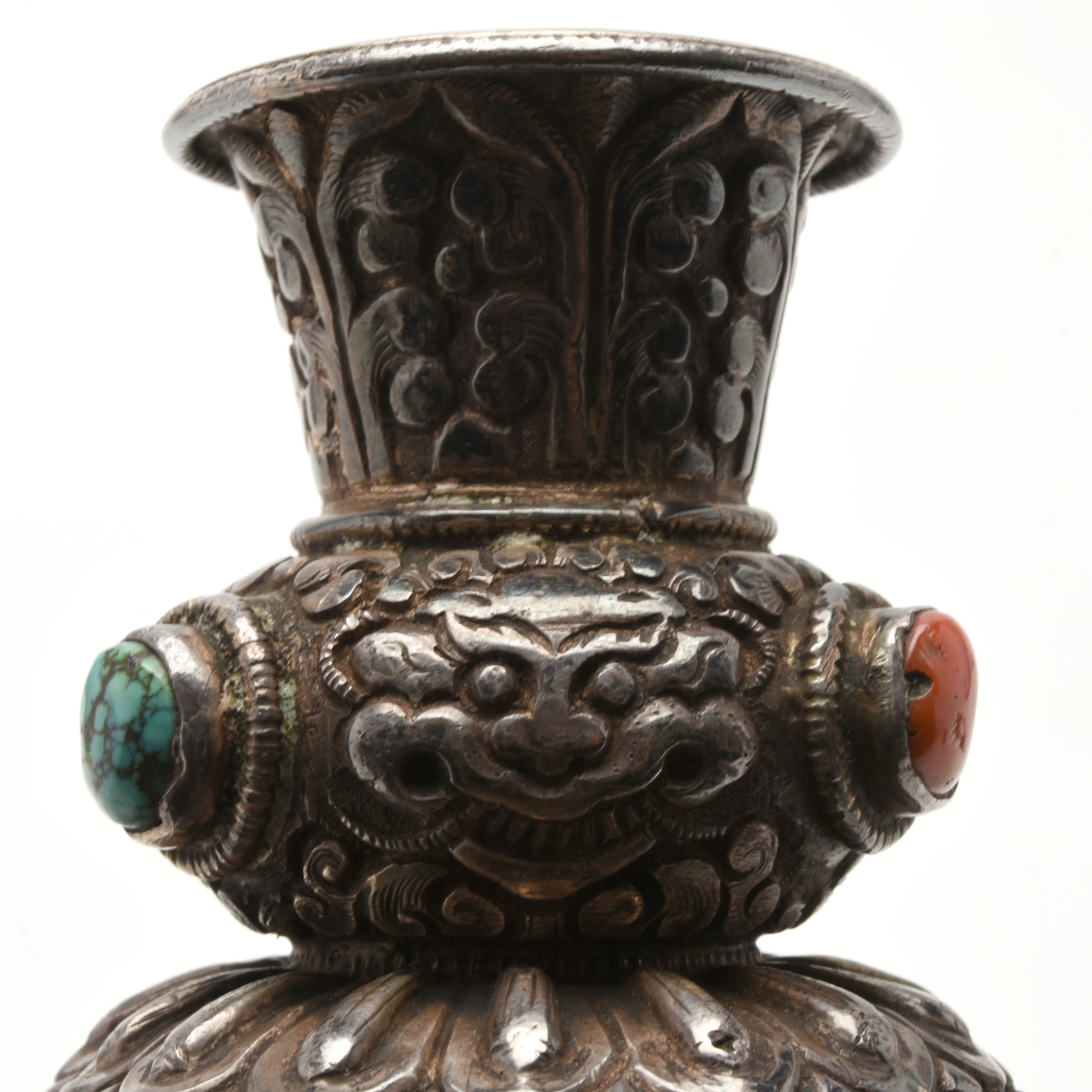 19th Century Tibetan Sterling Silver Clad Ritual Conch Shell
