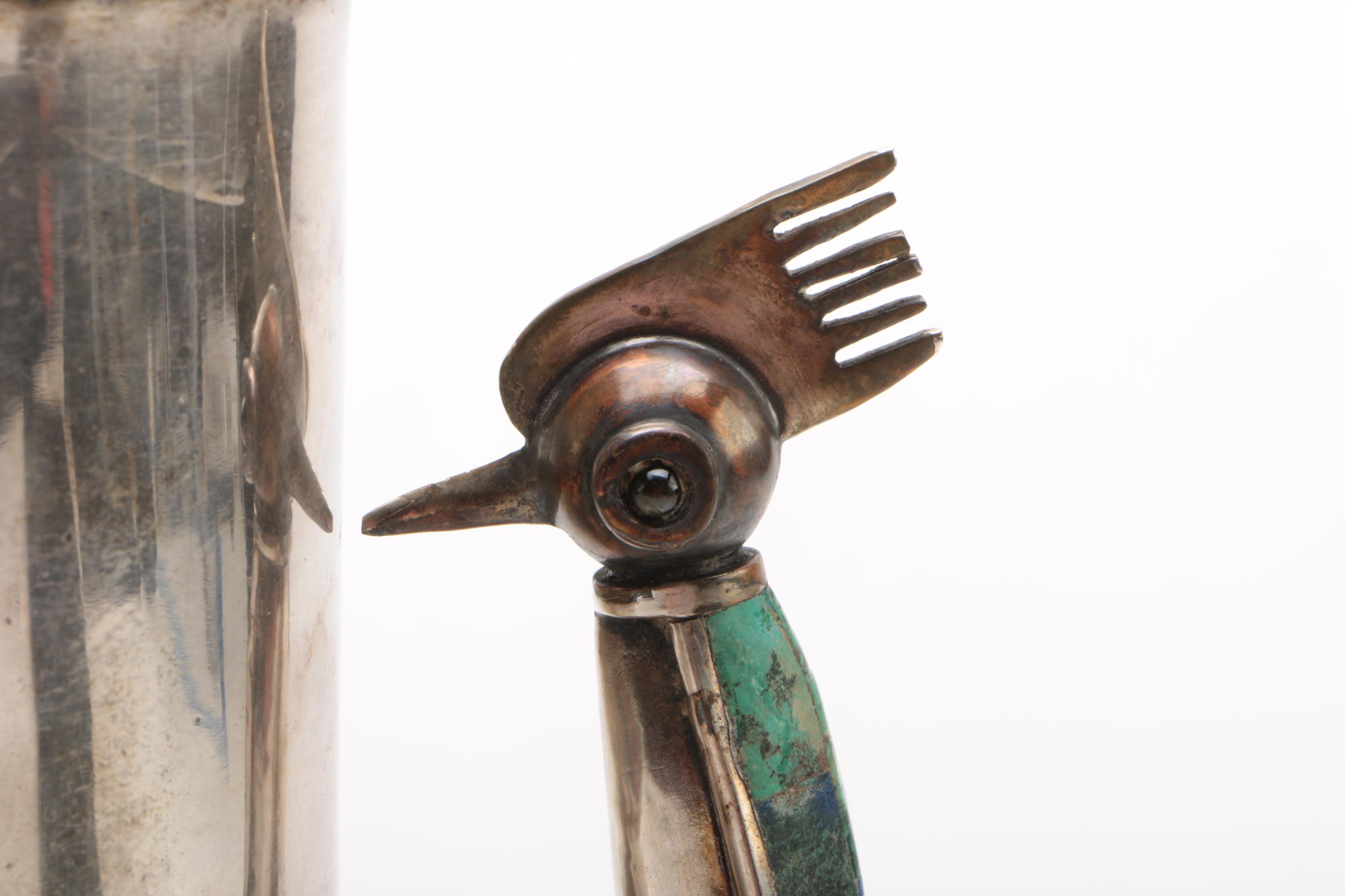 Los Castillo Silver Plate Cocktail Mixer and Stirrer with Azurite and Malachite