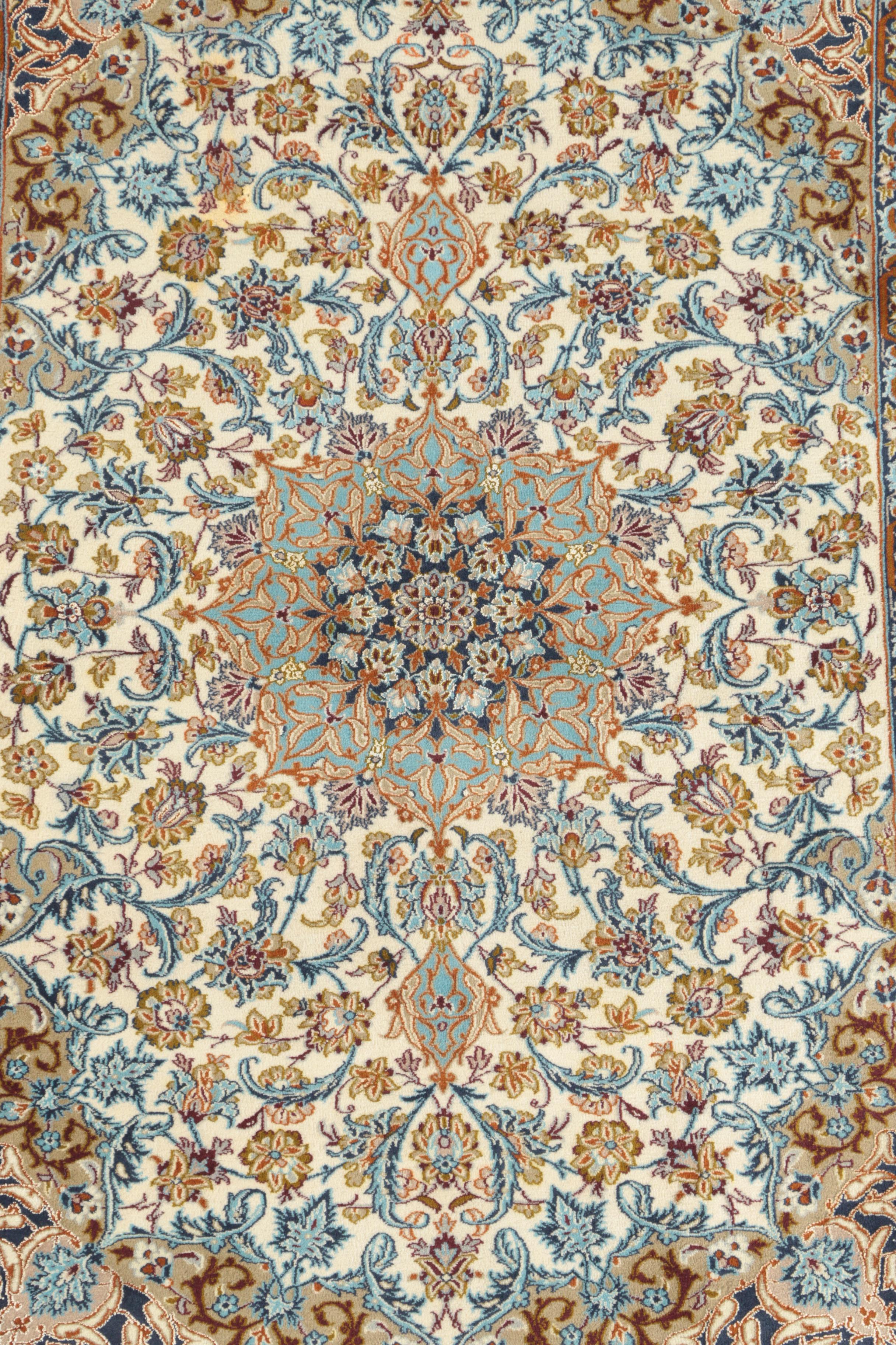 Hand-Knotted Persian Isfahan Silk or Silk and Wool Accent Rug