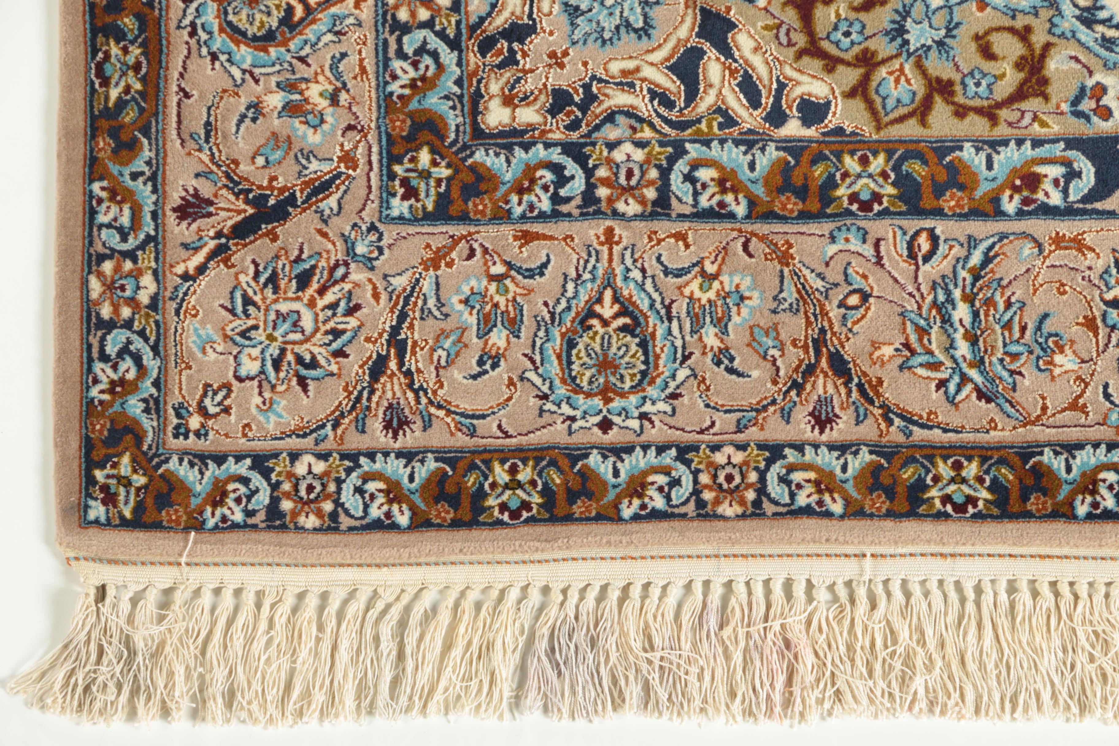 Hand-Knotted Persian Isfahan Silk or Silk and Wool Accent Rug