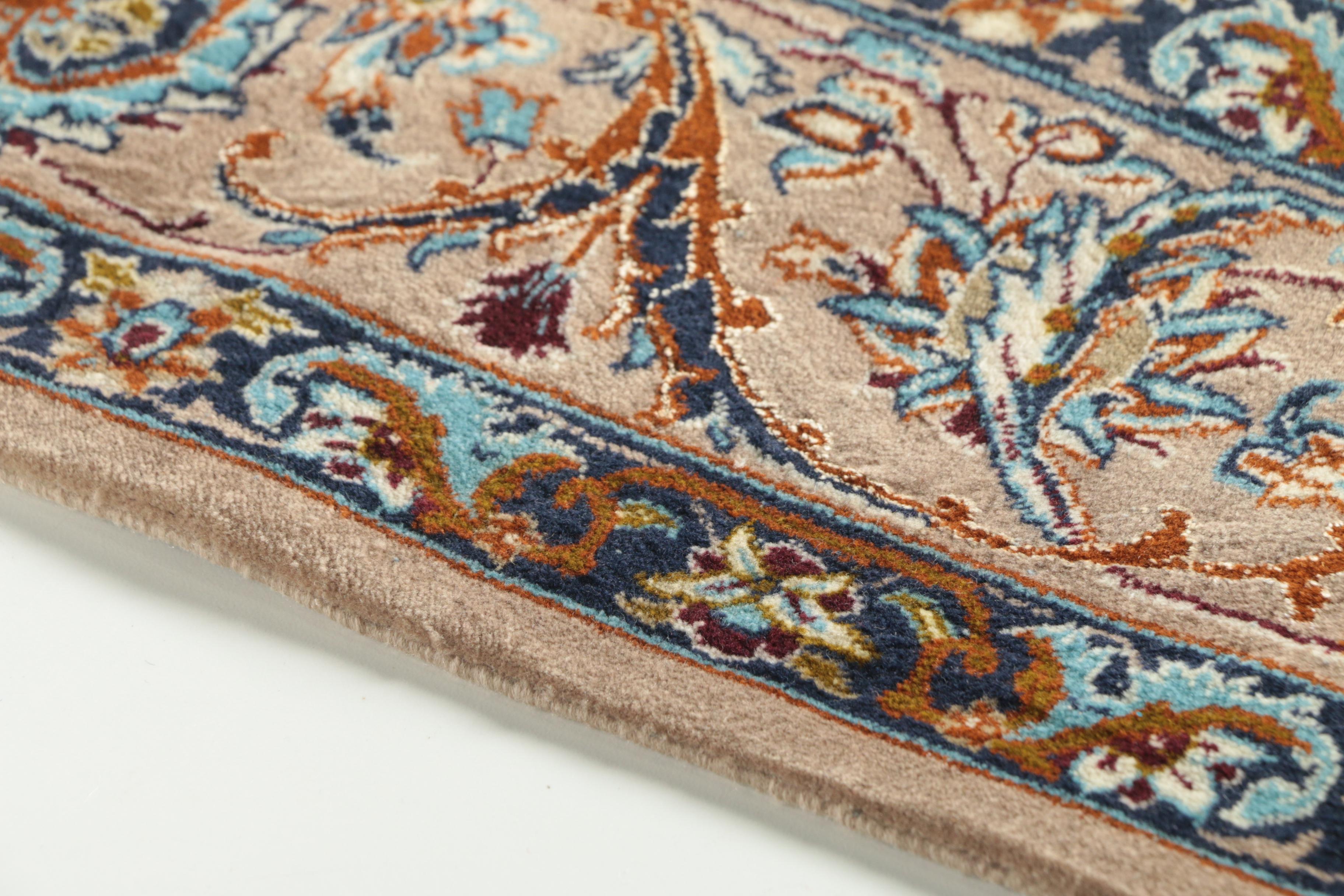 Hand-Knotted Persian Isfahan Silk or Silk and Wool Accent Rug