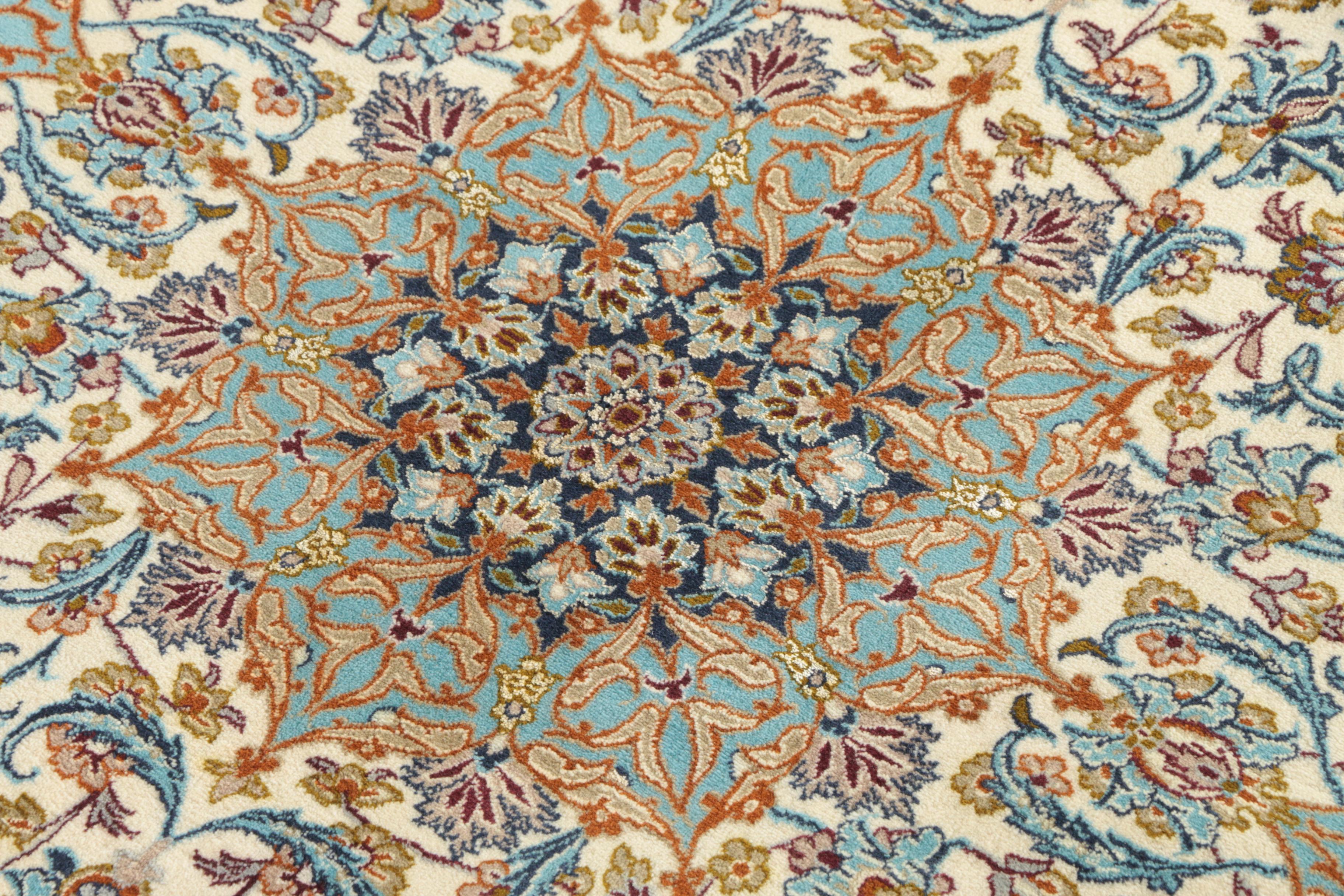 Hand-Knotted Persian Isfahan Silk or Silk and Wool Accent Rug