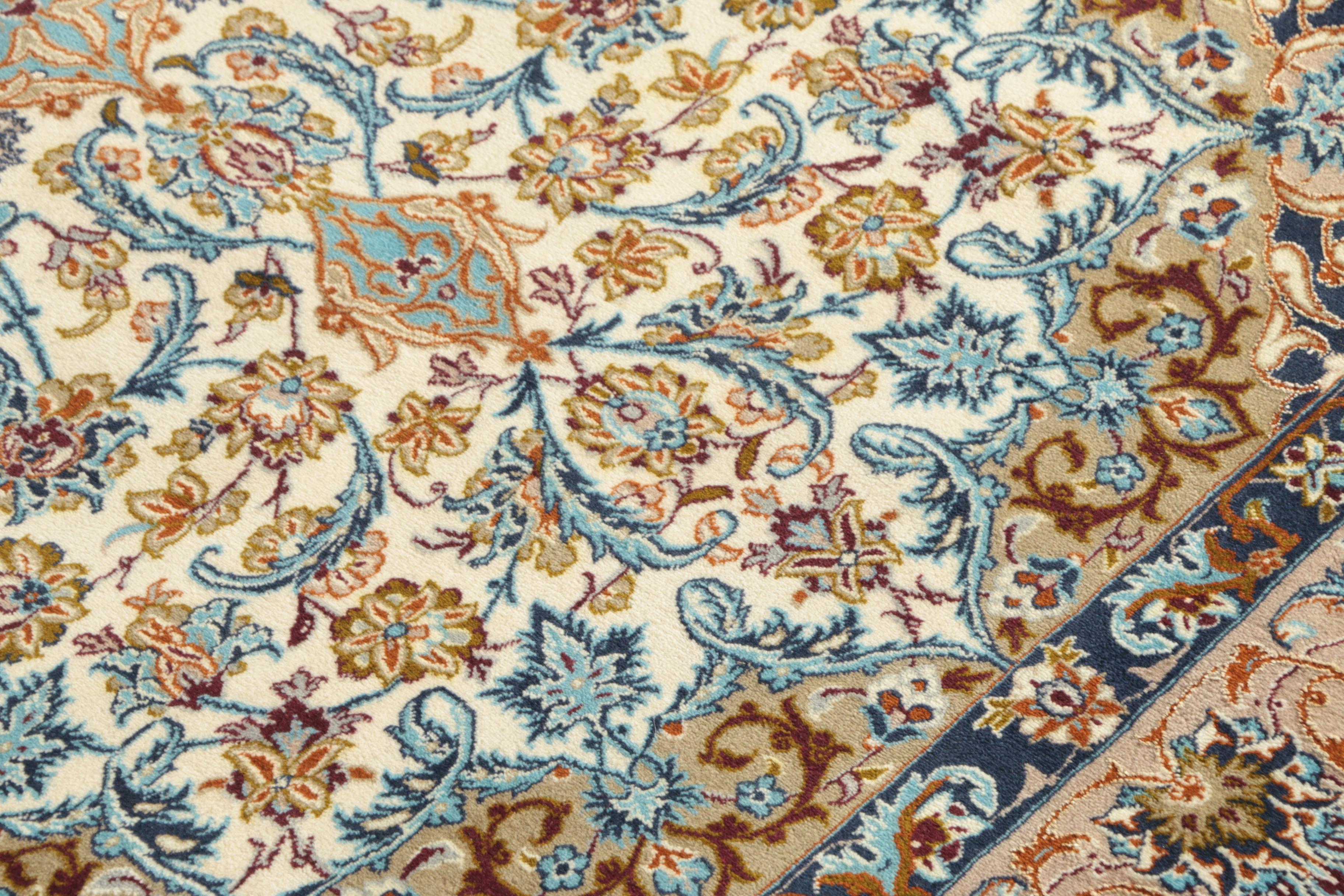 Hand-Knotted Persian Isfahan Silk or Silk and Wool Accent Rug