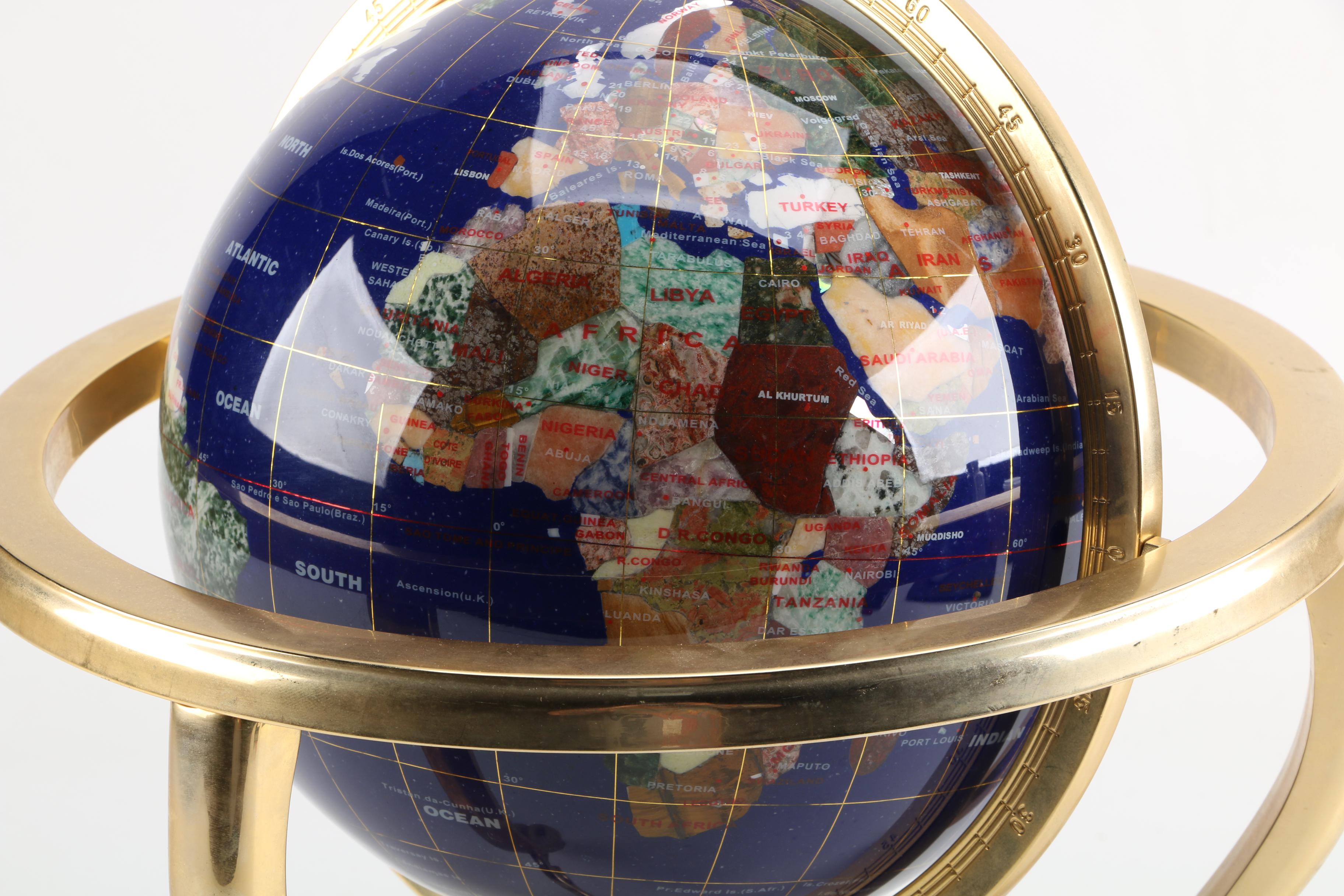 Gemstone Tabletop World Globe with Compass and Brass Stand