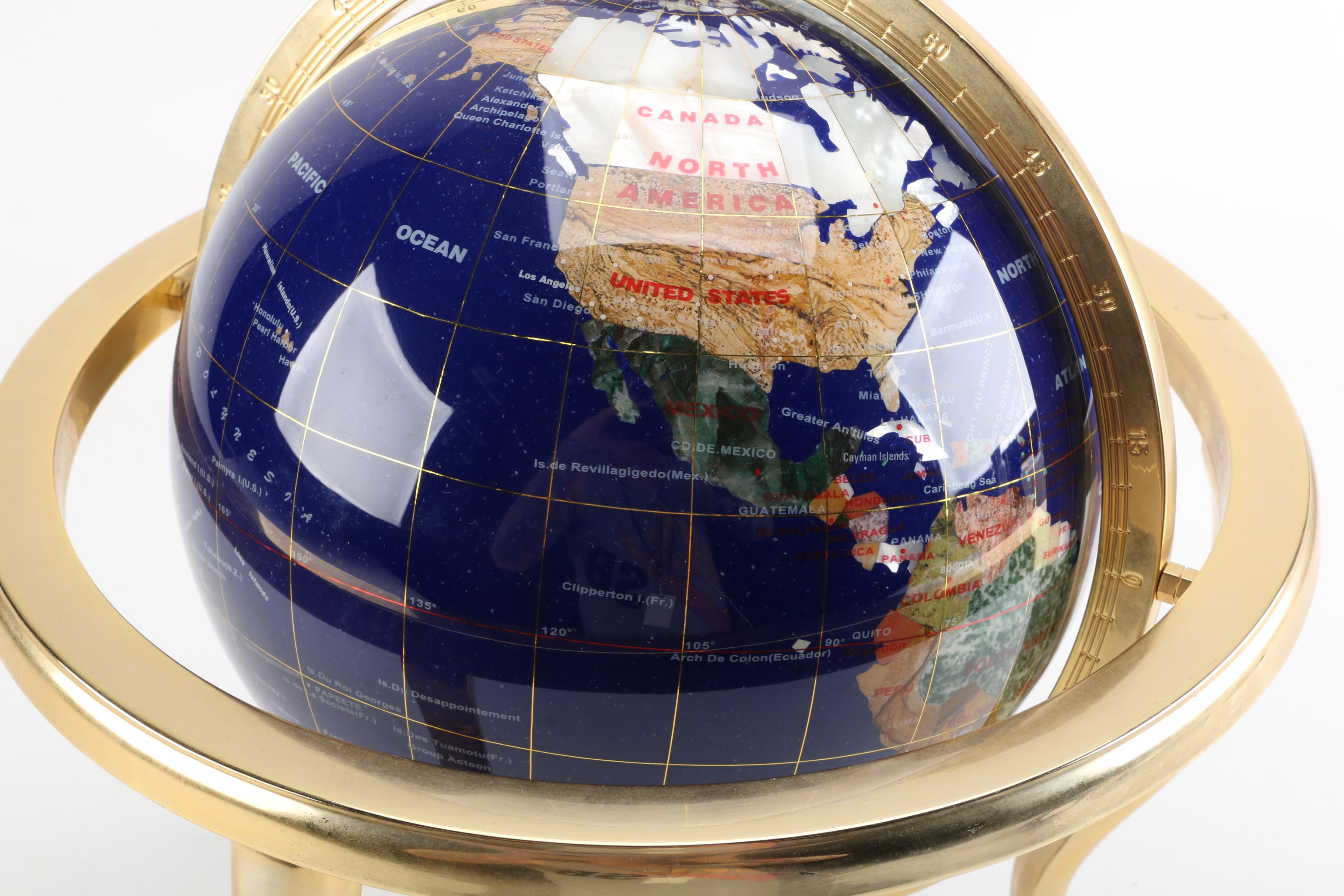 Gemstone Tabletop World Globe with Compass and Brass Stand