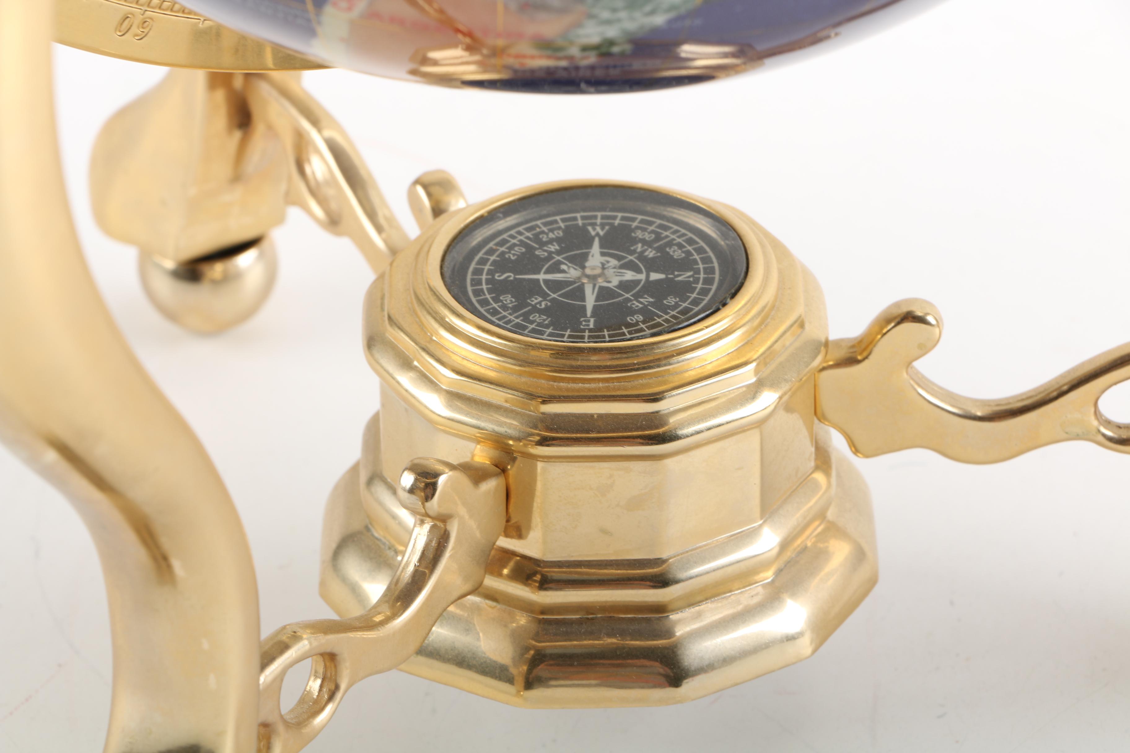Gemstone Tabletop World Globe with Compass and Brass Stand
