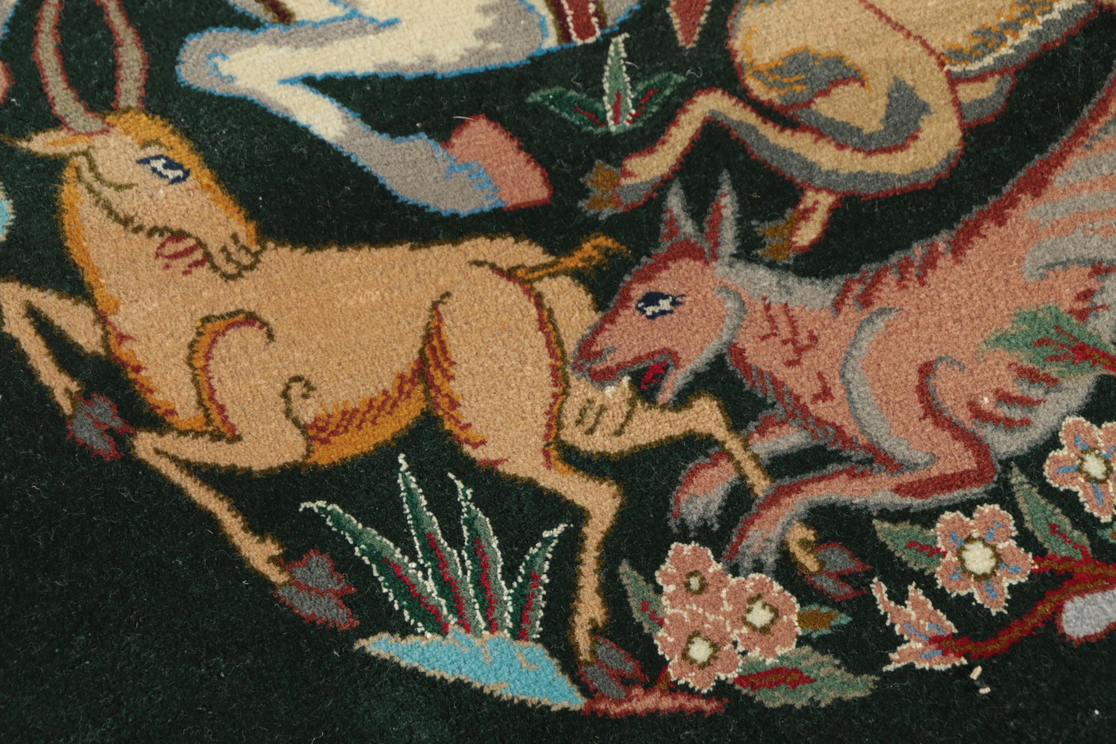Exceptional Hand-Knotted Persian Isfahan Silk and Wool Hunting Rug