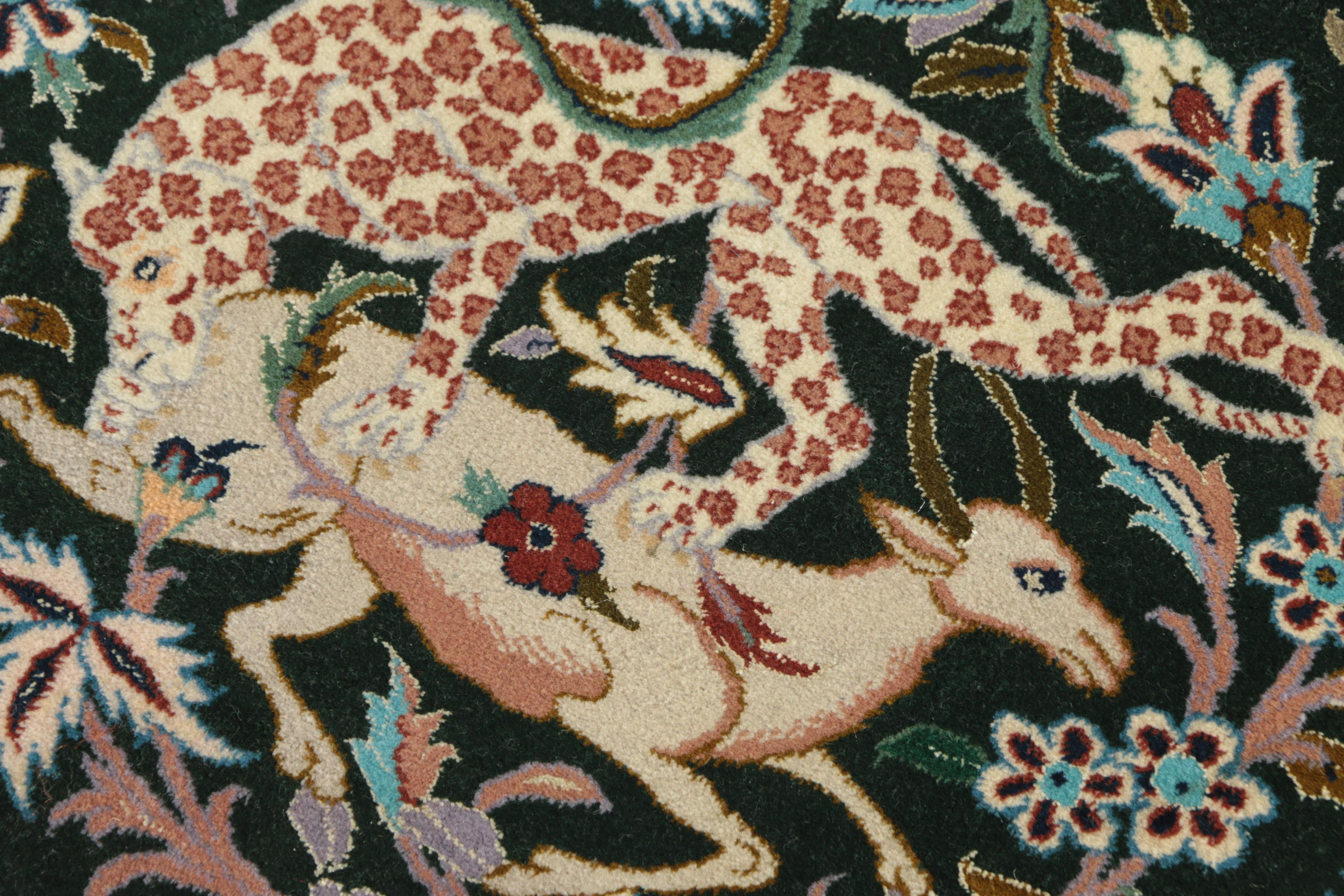 Exceptional Hand-Knotted Persian Isfahan Silk and Wool Hunting Rug