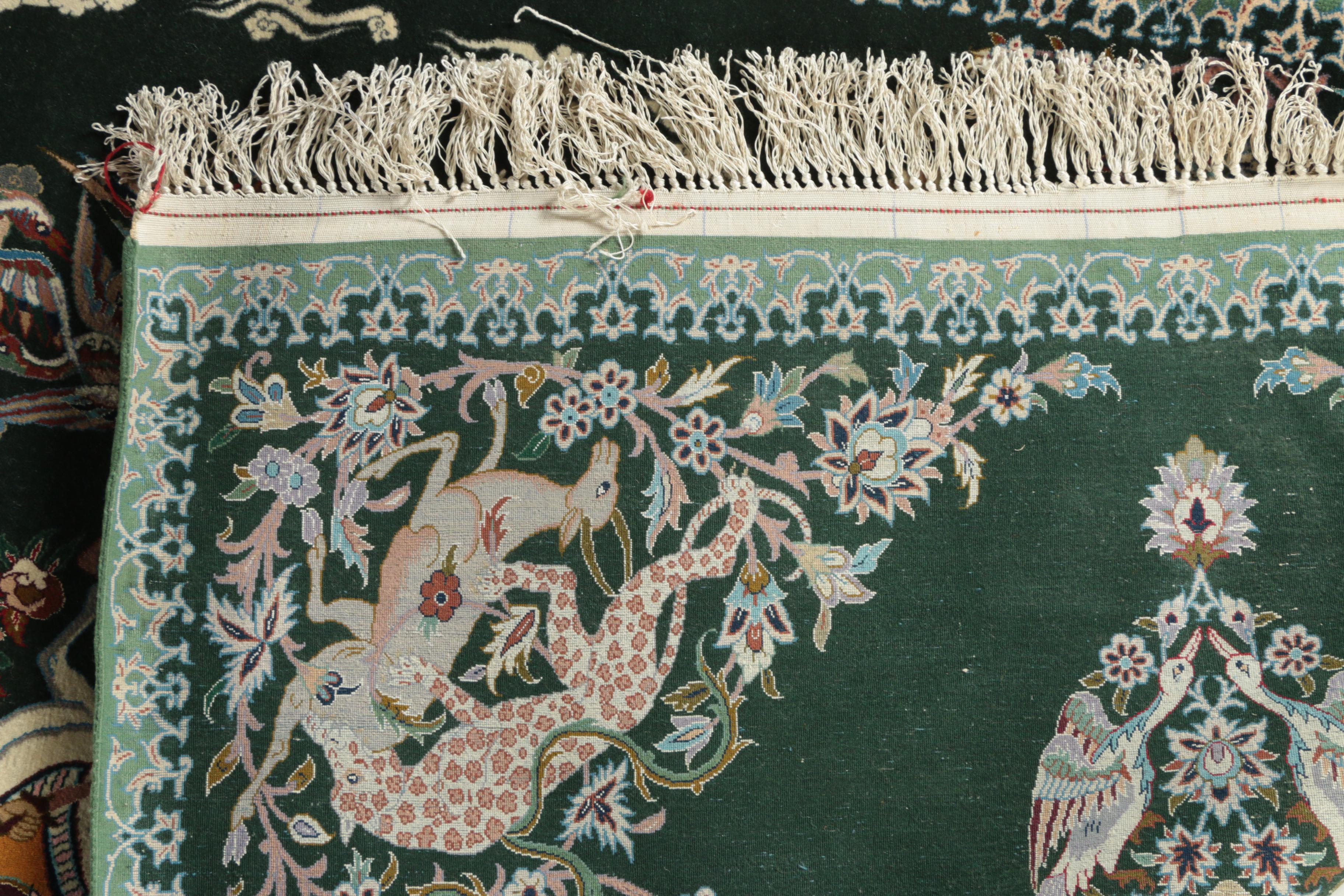 Exceptional Hand-Knotted Persian Isfahan Silk and Wool Hunting Rug