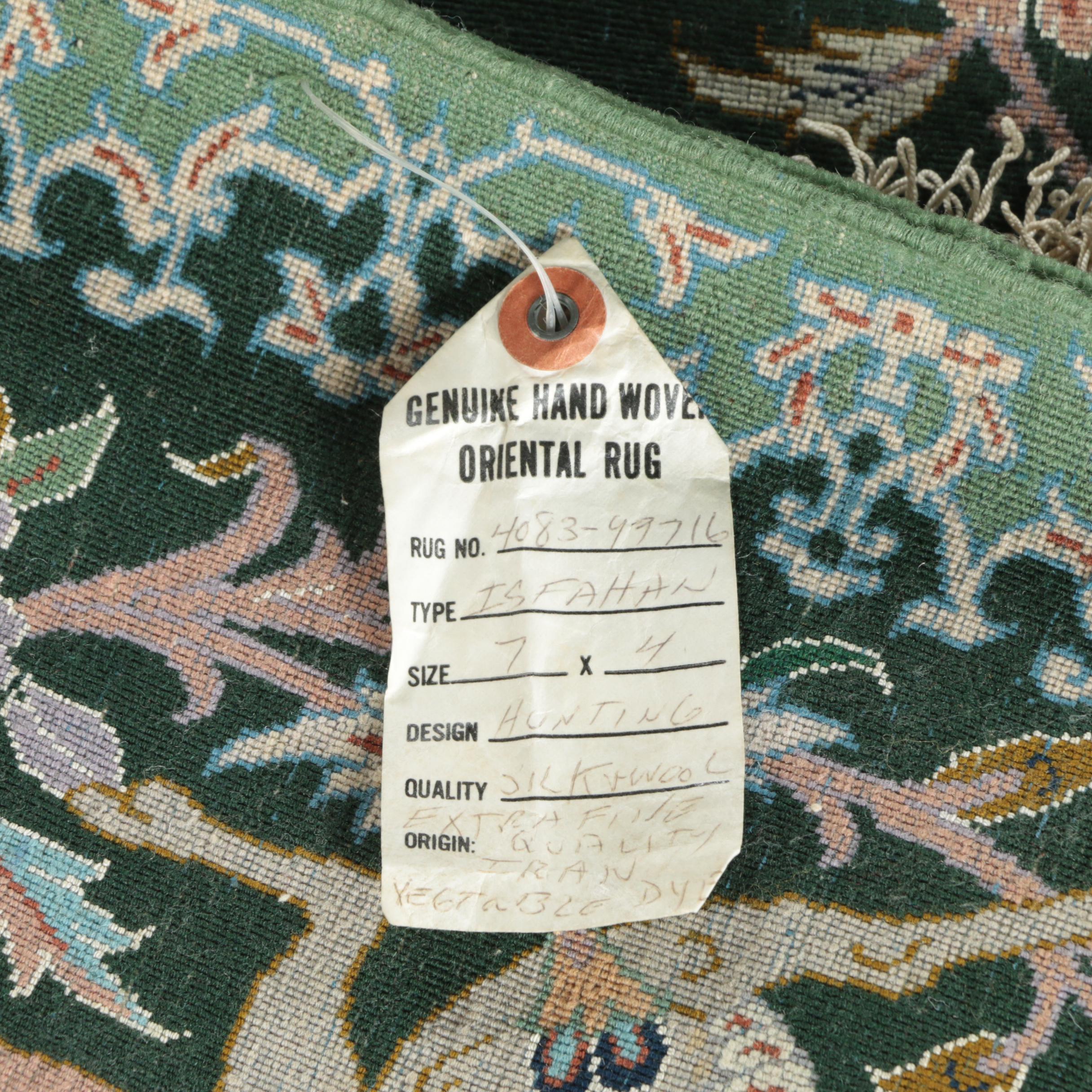 Exceptional Hand-Knotted Persian Isfahan Silk and Wool Hunting Rug