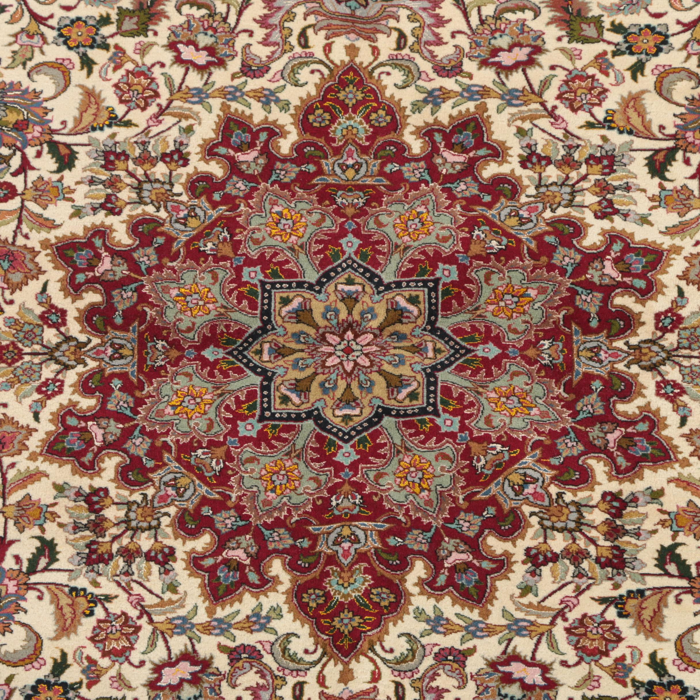 Finely Hand-Knotted Persian Nagsheh Tabriz Silk and Wool Area Rug