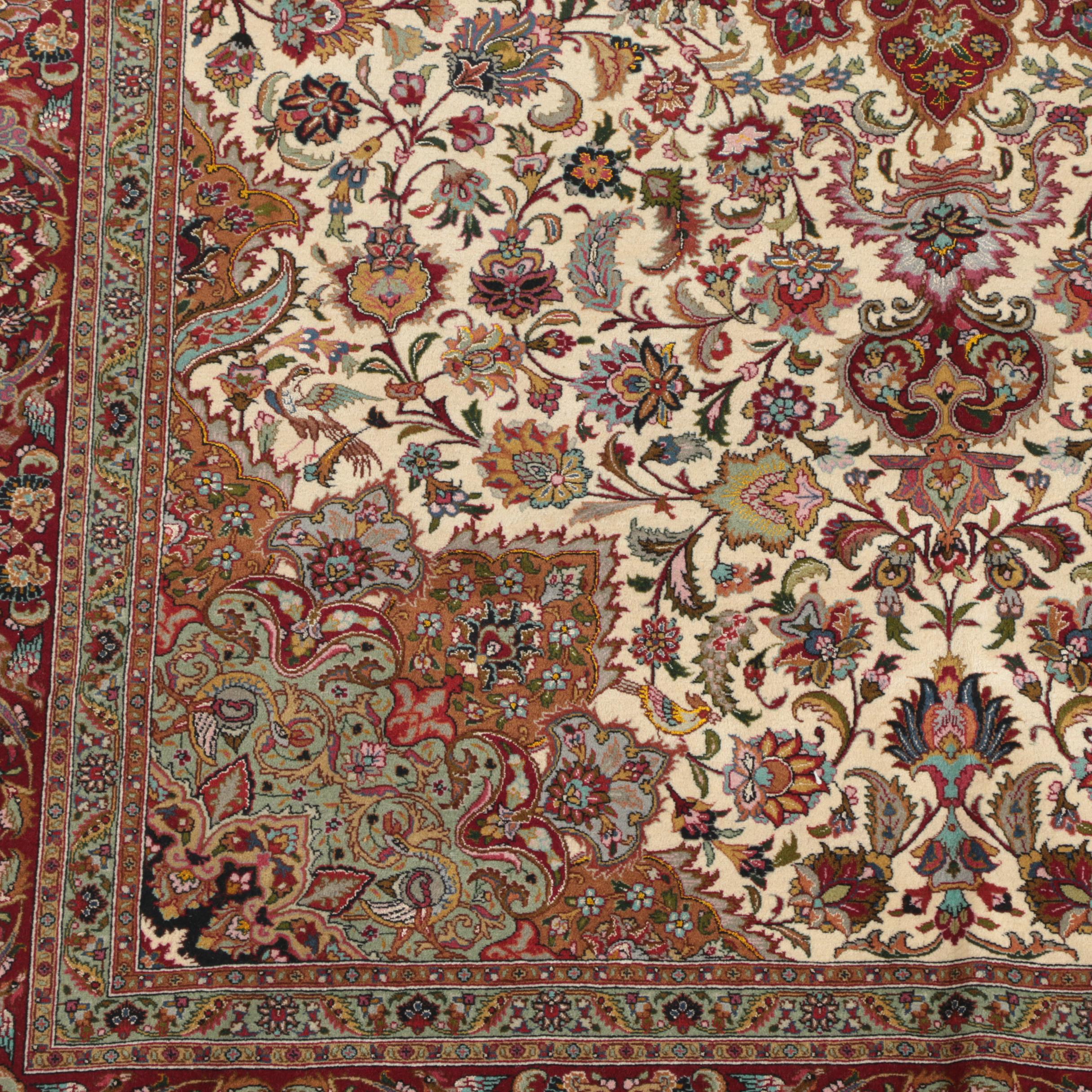 Finely Hand-Knotted Persian Nagsheh Tabriz Silk and Wool Area Rug